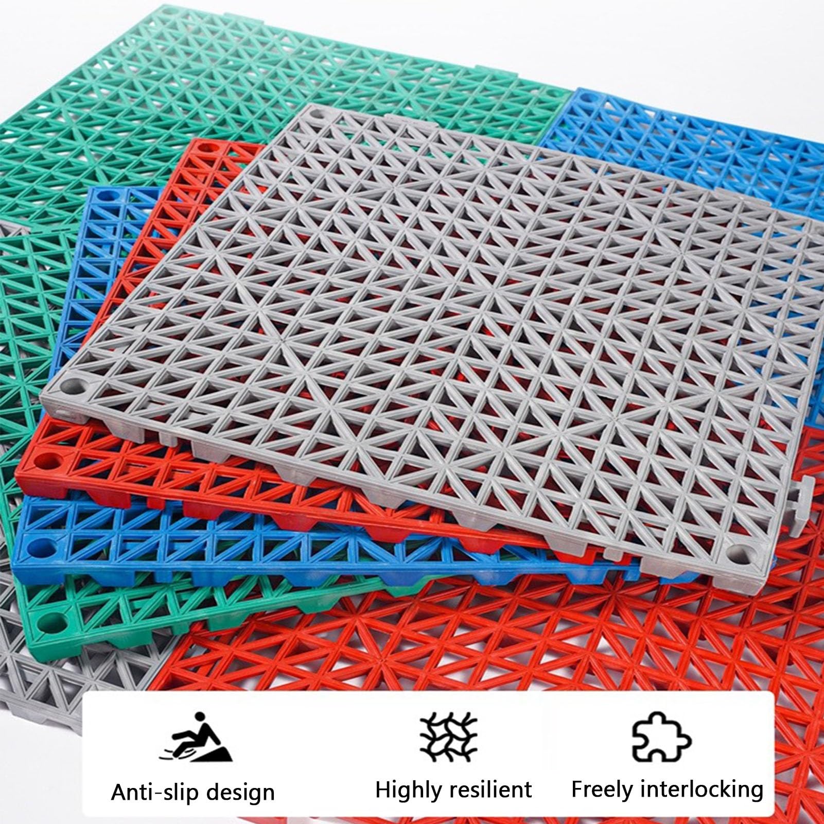 Bodenschutzmatte Fitness Mehrere Farbkombinationen Grounding Mat Kunststoff Drainage Bodenfliesen Duschraum, Saunaraum(60pieces)