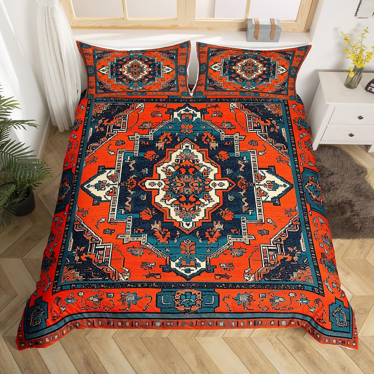 Homemissing Abstract Tribal Ethnic Duvet Cover Set Cot Size For Kids Boys Girls Bohemian Style Bedding Set Aztec Western Southwest Native Duvet Cover with 1 Pillowcase Vintage Terracotta Bedding — image 1