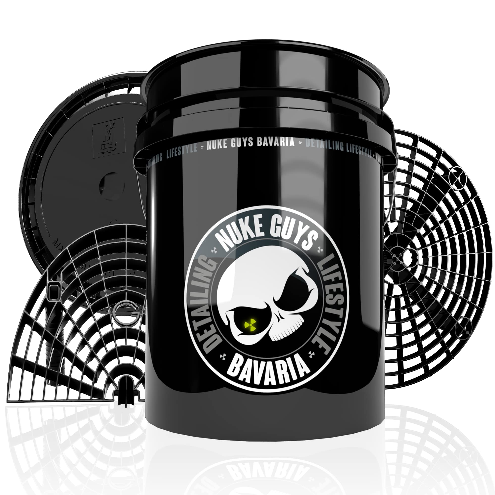 Nuke Guys Auto Wasch Eimer Set, Nuke Bucket 5 US Gallonen (ca.20 Liter), Nuke Grit Made by GritGuard USA, Magic Bucket Klickdeckel, Nuke Board Washboard Made by GritGuard