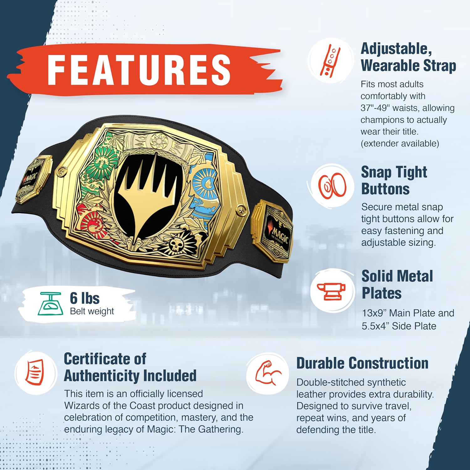 TrophySmack x Magic: The Gathering Championship Belt, Officially Licensed MTG Tournament Trophy, 6lb Belt, 5 Metal Plates