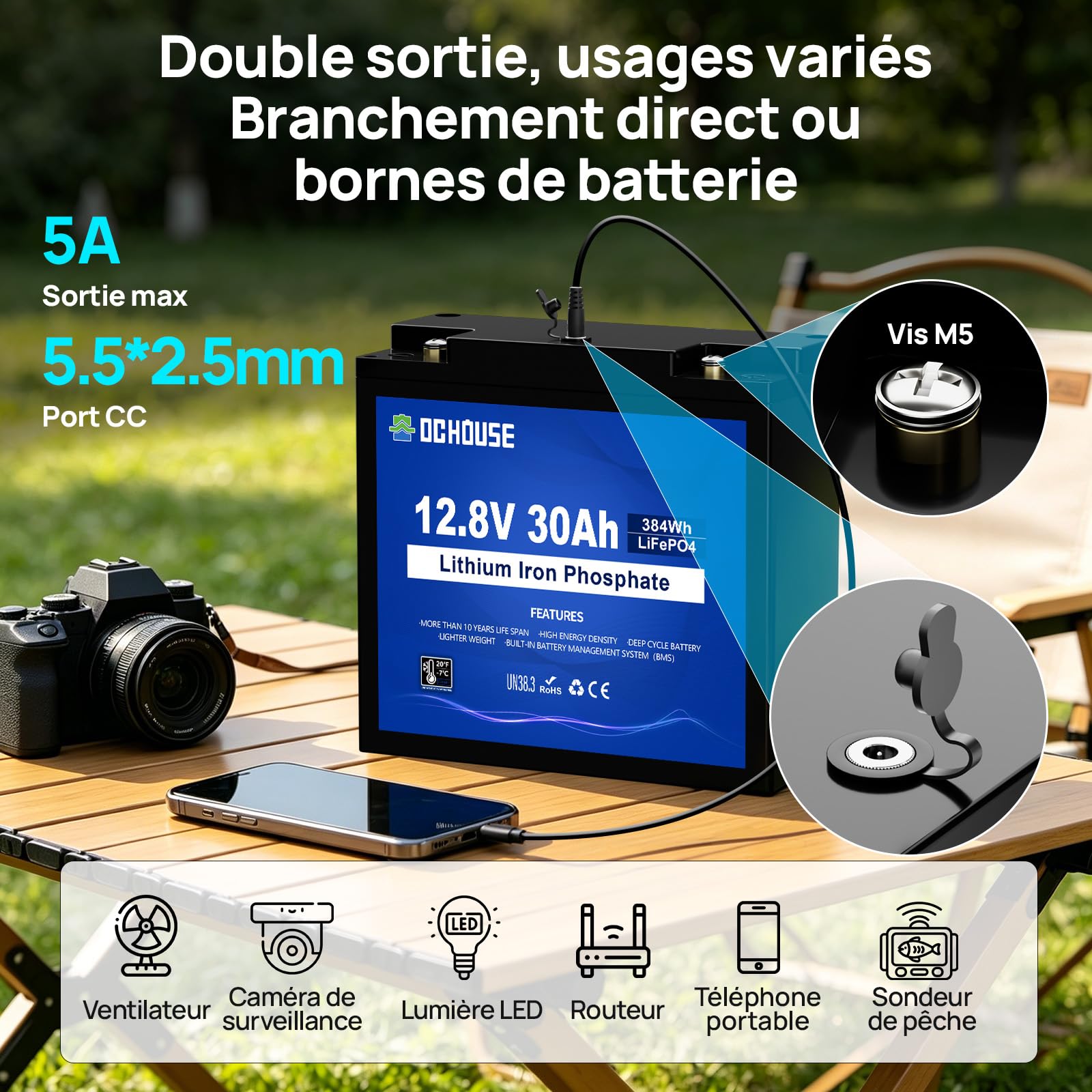 DCHOUSE LiFePO4 Lot de 2 Batteries au Lithium Rechargeables 12V 30Ah avec Cycle Profond 4000 Fois et Protection BMS pour Signal, Fauteuil Roulant, Solaire, Marine, Camping-Car, Chariot élévateur