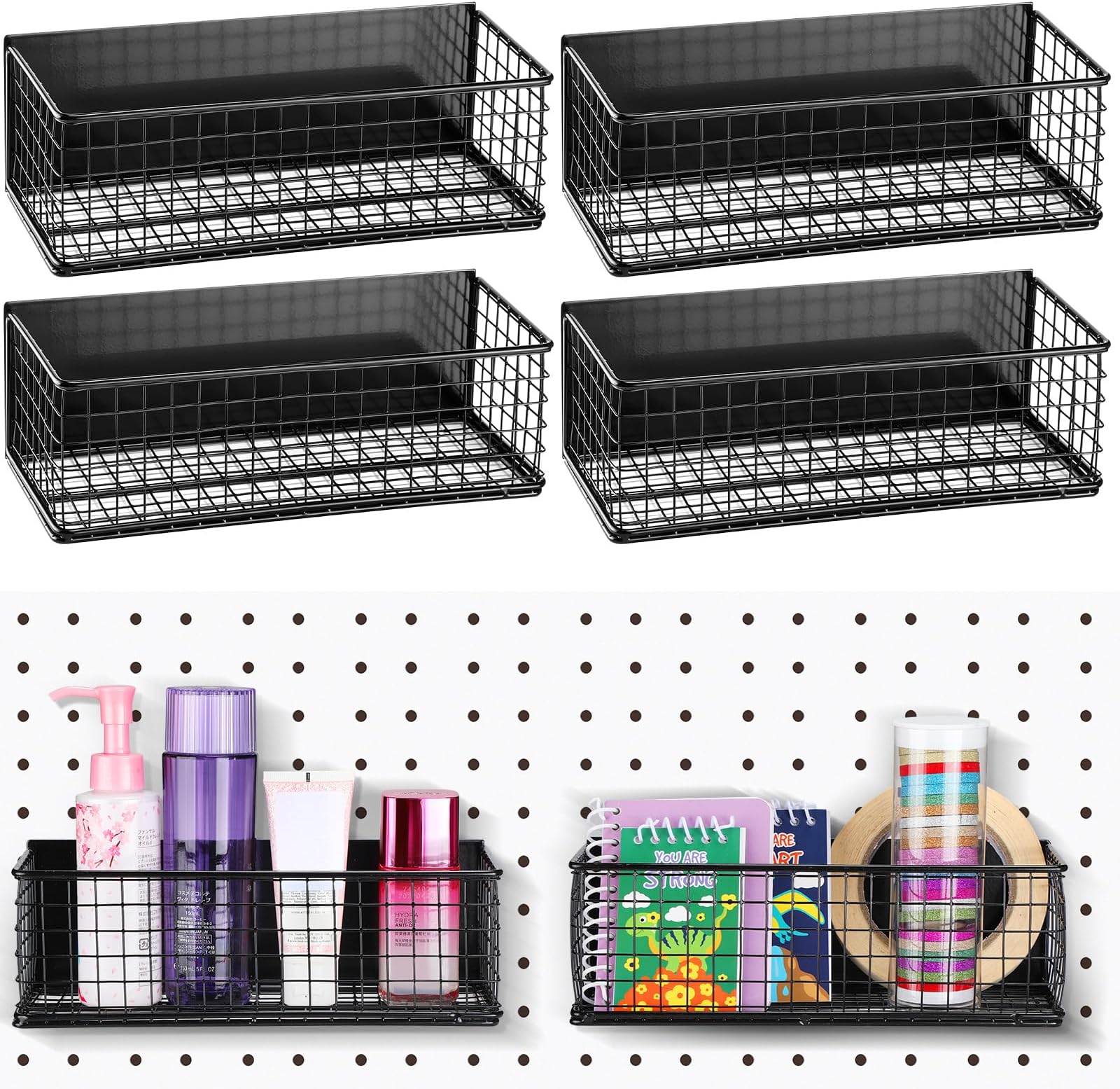 Inbagi 4 Pcs Pegboard Organizer Accessories 2 Sizes Pegboard Baskets Peg