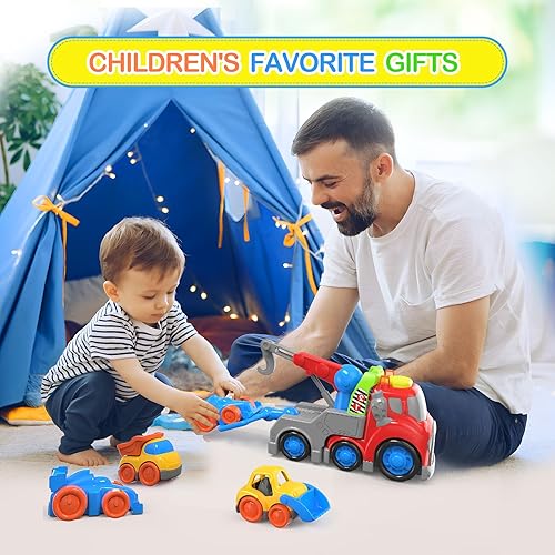 Miniatura 7 de Camiones de juguete para niños de 1, 2, 3, 4, 5 años, camión de remolque 4 en 1, vehículos de construcción, juguetes para niños, niñas, juguetes de
