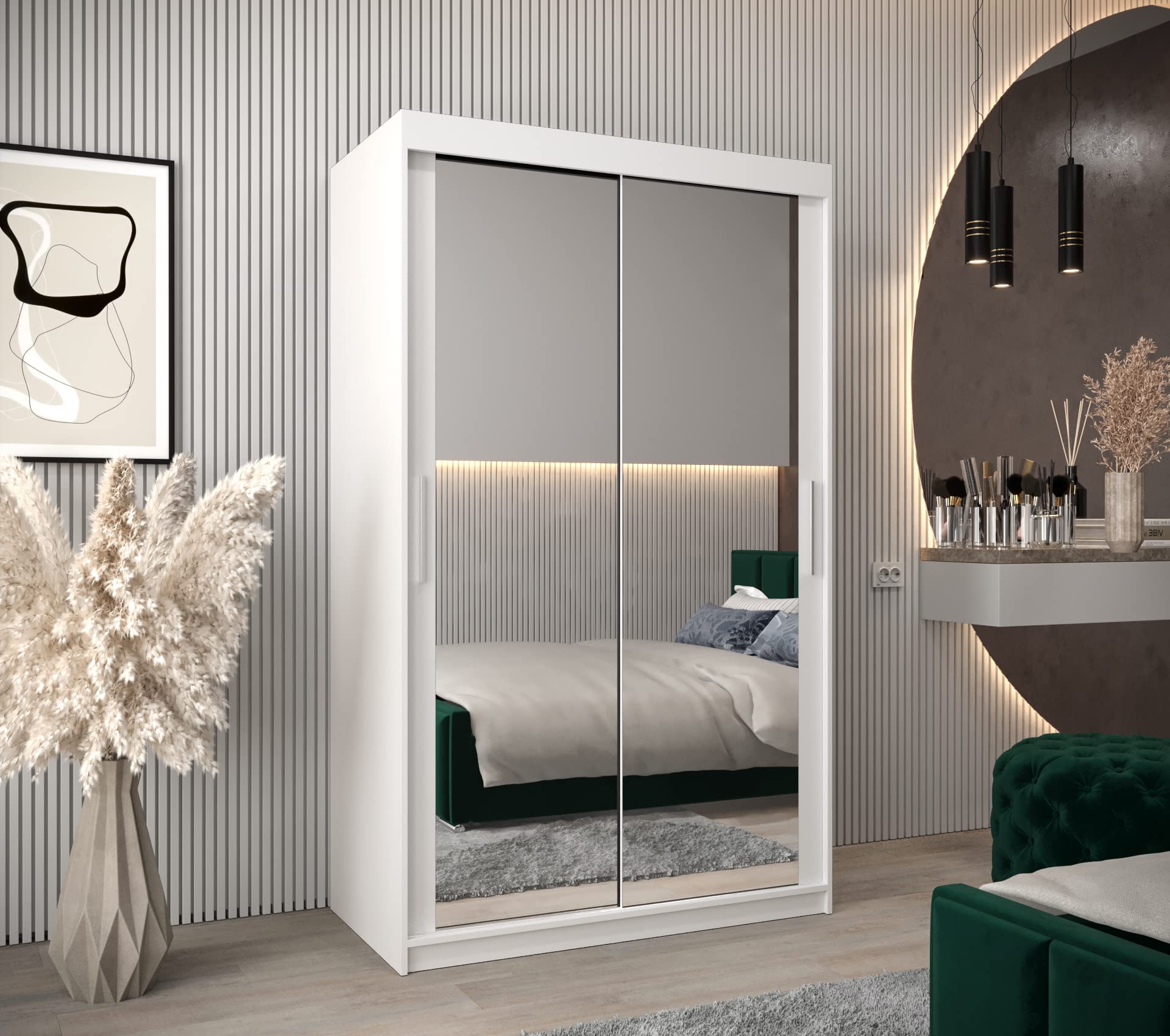 ABIKSMEBLE Armoire Tokyo 3 Avec Porte Coulissante Miroir - Dressing Adulte - Penderie Vêtement - Garde Robe - Placard Chambre - Closet