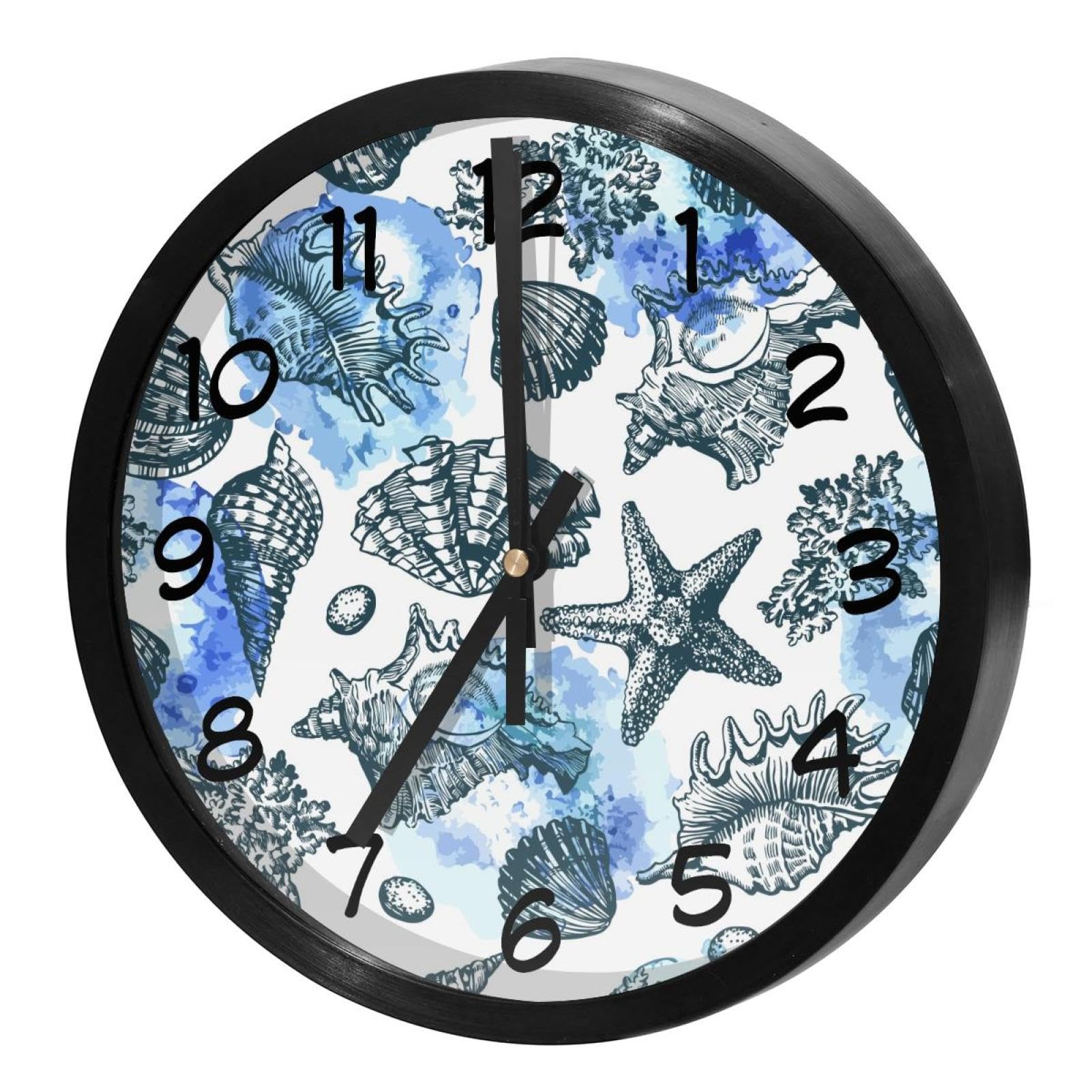 Horloge murale silencieuse quartz ronde sans bruit motif coquillages pour bureau