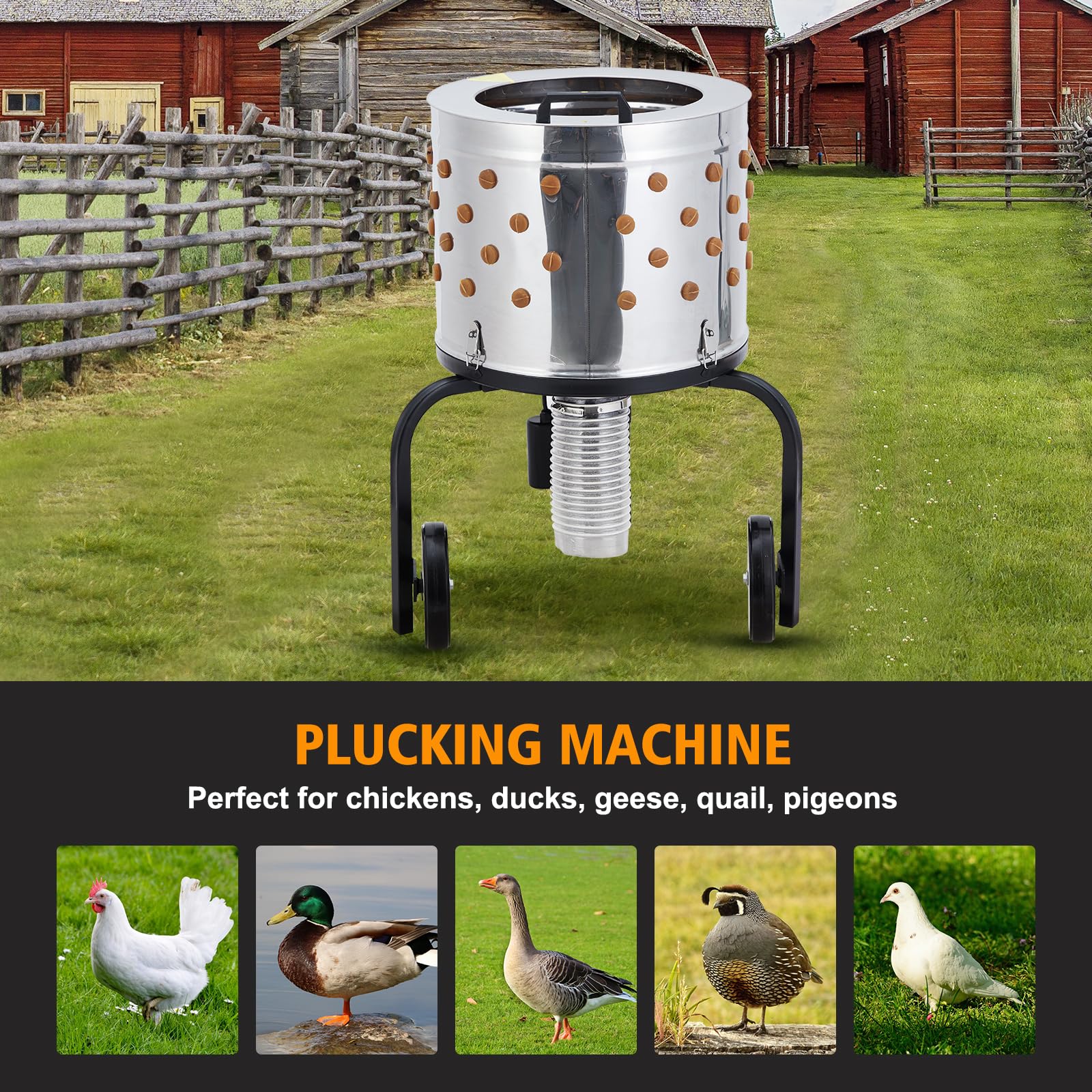 Towallmark Plucker de volaille en Acier Inoxydable – 500 W Haute efficacité Commerciale, 106 Doigts Souples, pour fermes, usines de Transformation de Poulet, Restaurants, Maison