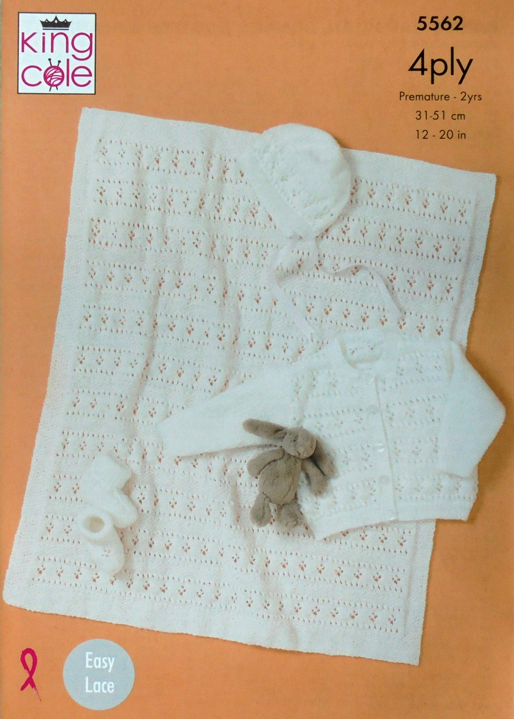King Cole Women's White Big Value Baby 4 Ply Knitting Pattern 5562 - Easy Cardigans, Blankets, Headwear, Shoes Pattern - Premature - 2 Years