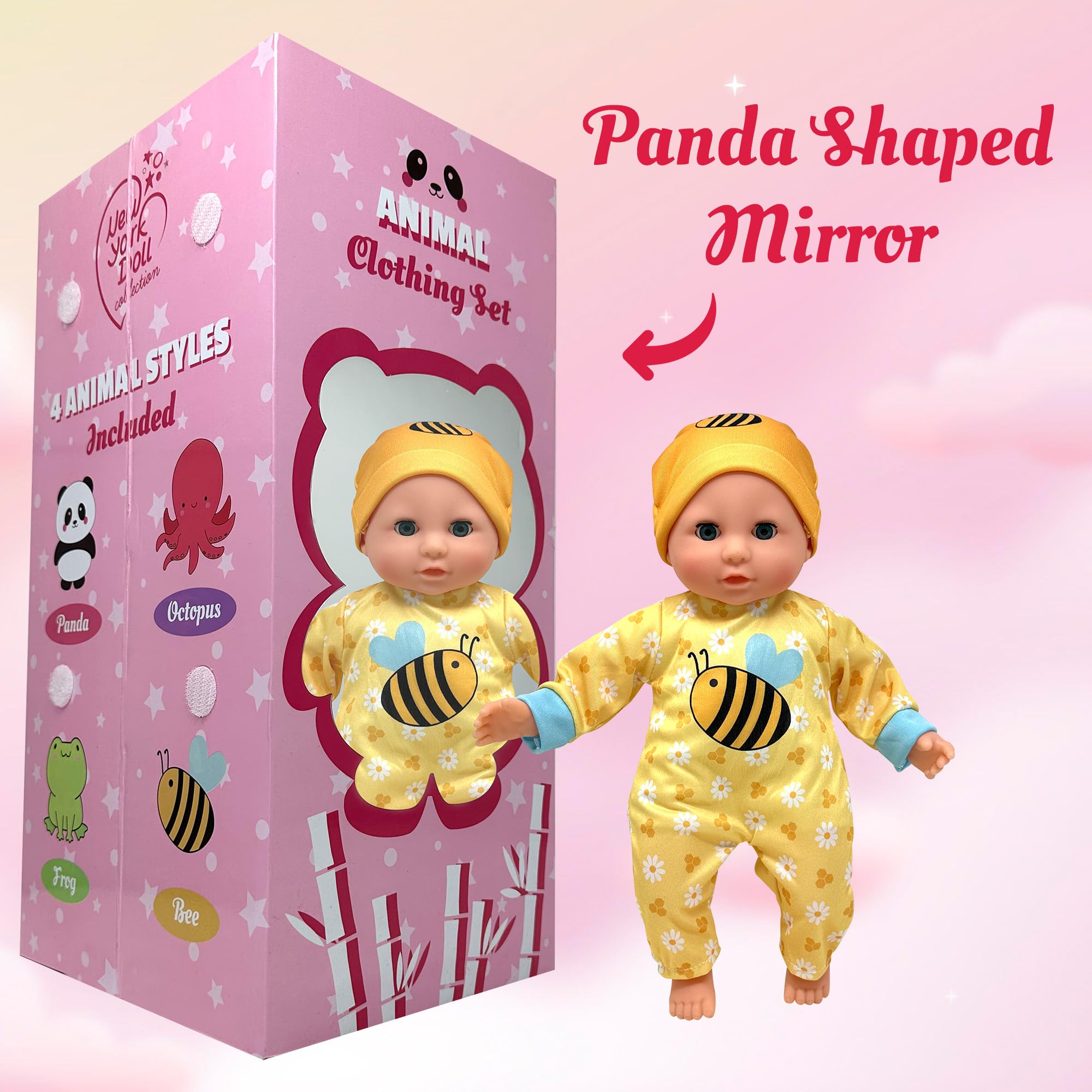 Muñeca de bebé de cuerpo suave con accesorios y 4 juegos de trajes de animales, muñeca realista con ropa y juguetes, juego de muñecas de 14 pulgadas, armario de armario, muñecas de bebé para niñas 3
