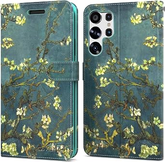 CoverON Pouch for Samsung Galaxy S23 Ultra Wallet Case, RFID Blocking Flip Folio Stand Vegan Leather Phone Cover Sleeve 6 Card Slot Holder Fit Galaxy S23 Ultra Case - Almond Blossoms Van Gogh