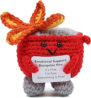 Emotional Support Dumpster Fire- Funny Handmade Crochet Dumpster Fire Doll with Positive Words, Dumpster Fire Table Decor Accessories for Friends Birthday and Family Room Decor(Red)