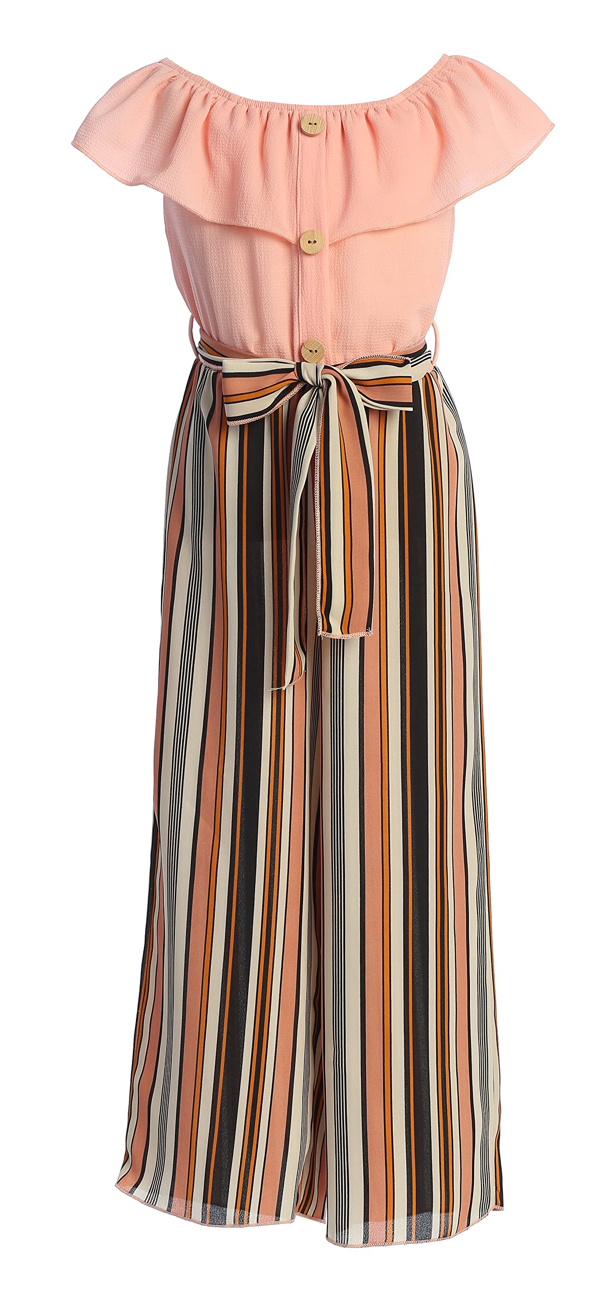 Pink White Stripe Big Girls Wide Leg Bell Sleeves Solid Knit Top Elegant High Waist Rompers Palazzo Pants Trousers Jumpsuits USA Size 10