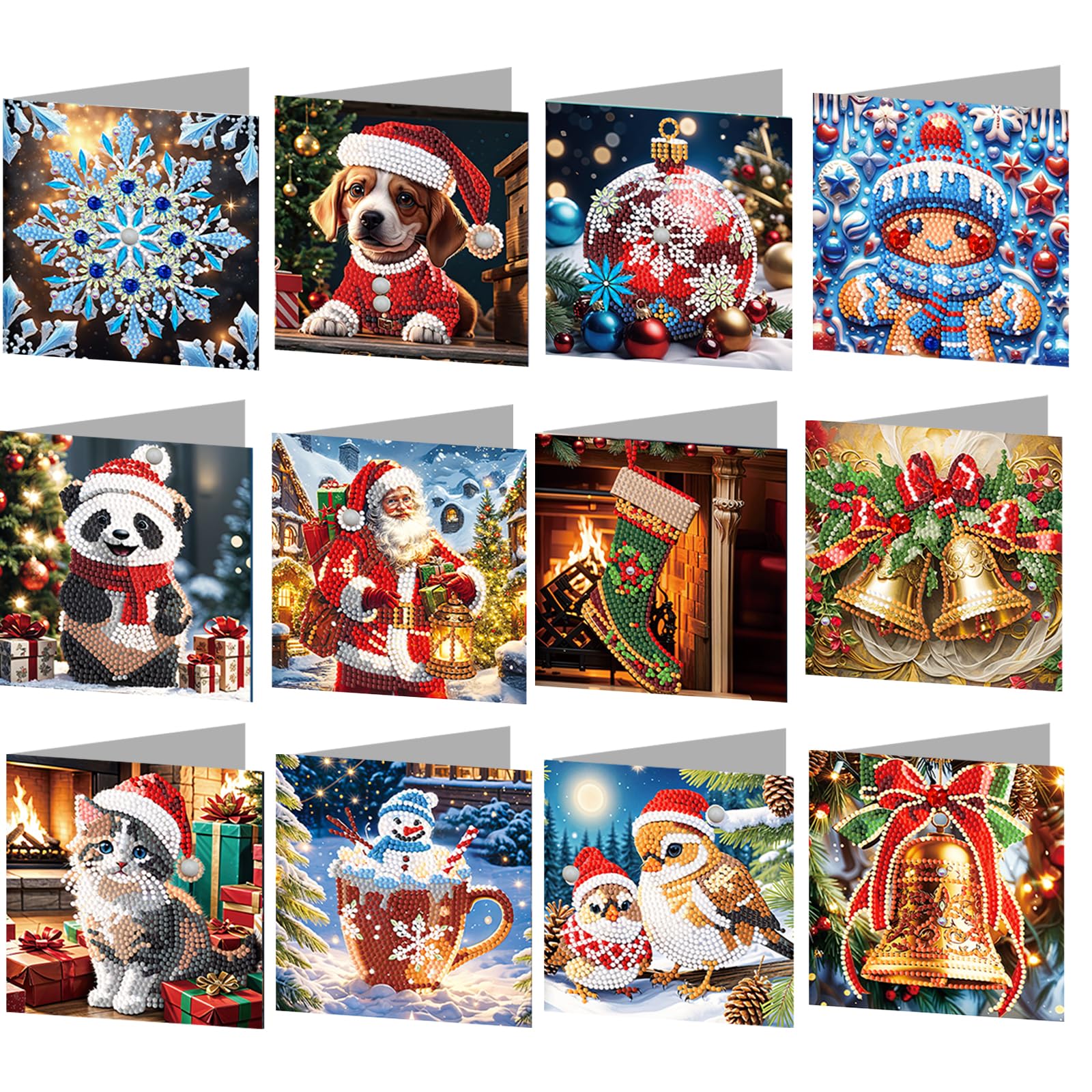 POETRYDRAW 12Pcs Winter Elements DIY Diamond Art Greeting Cards with Envelopes & Tools - Multipurpose Birthday & Thanksgiving Card Kit