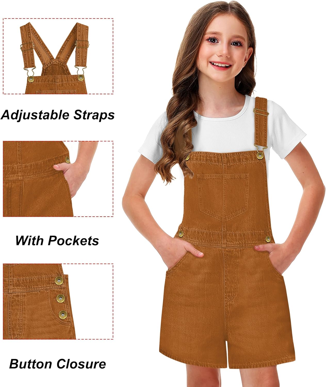 Remimi Kids Overalls Shorts Summer Denim Shortalls Cotton Daily Wear Rompers With Pockets 3-15 Years