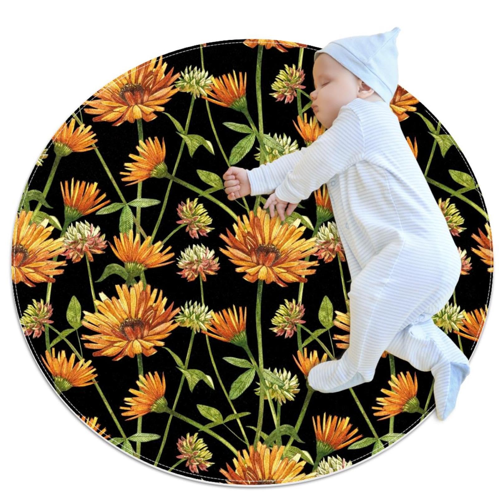 Tapis de salle de bain rond 1m imprimé fleur chambre coucher tapis antidérapant canapé
