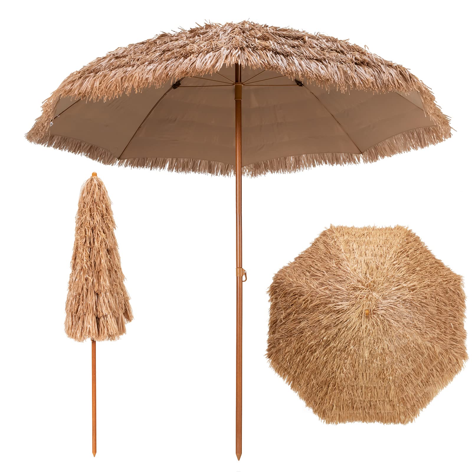 RELAX4LIFE Parasol Exotique en Paille Hawaïen Φ243CM