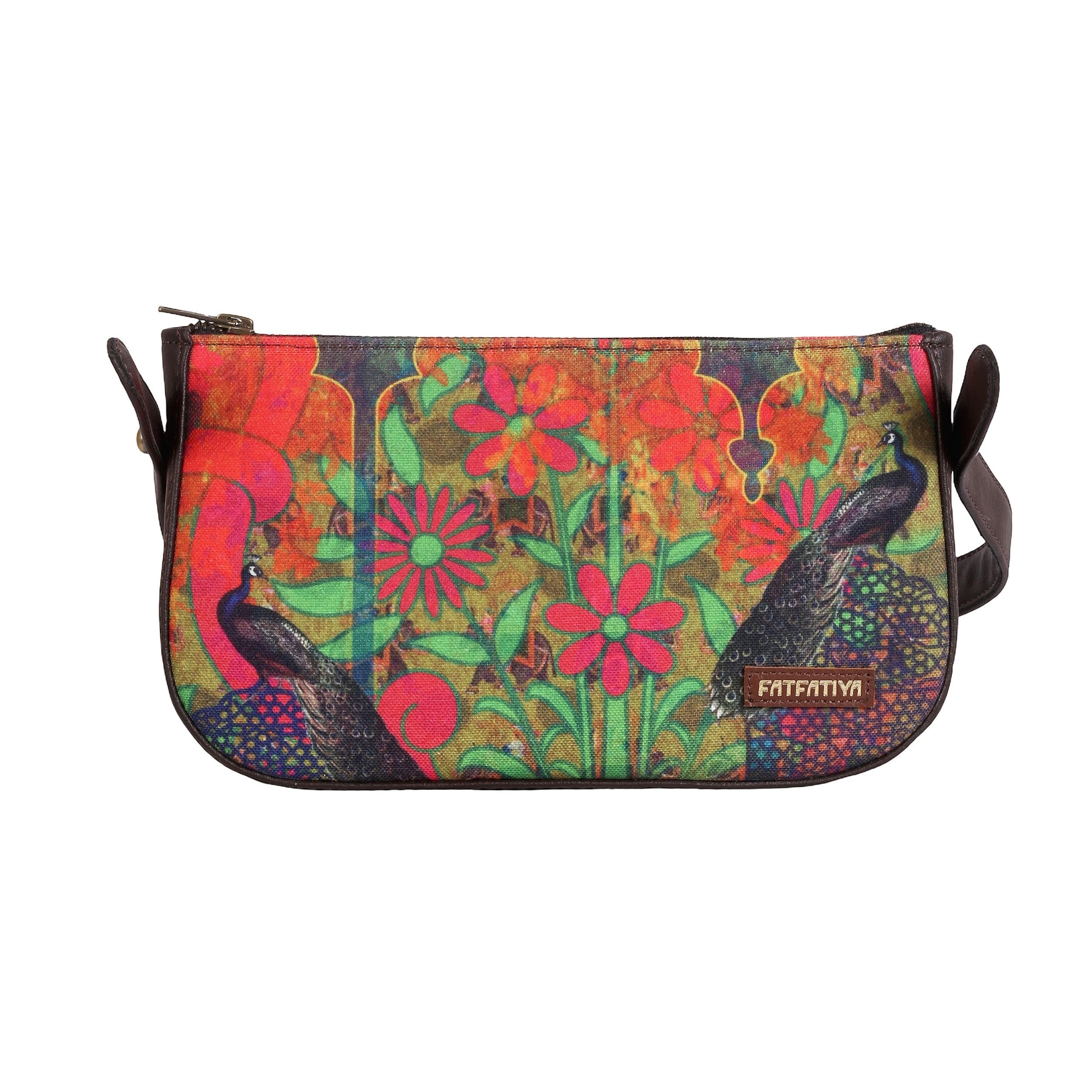 Dual Peacock Print Shoulder Bag for Women – Ethnic Floral Baguette Handbag with Sling Strap & Secure Zip-image-18