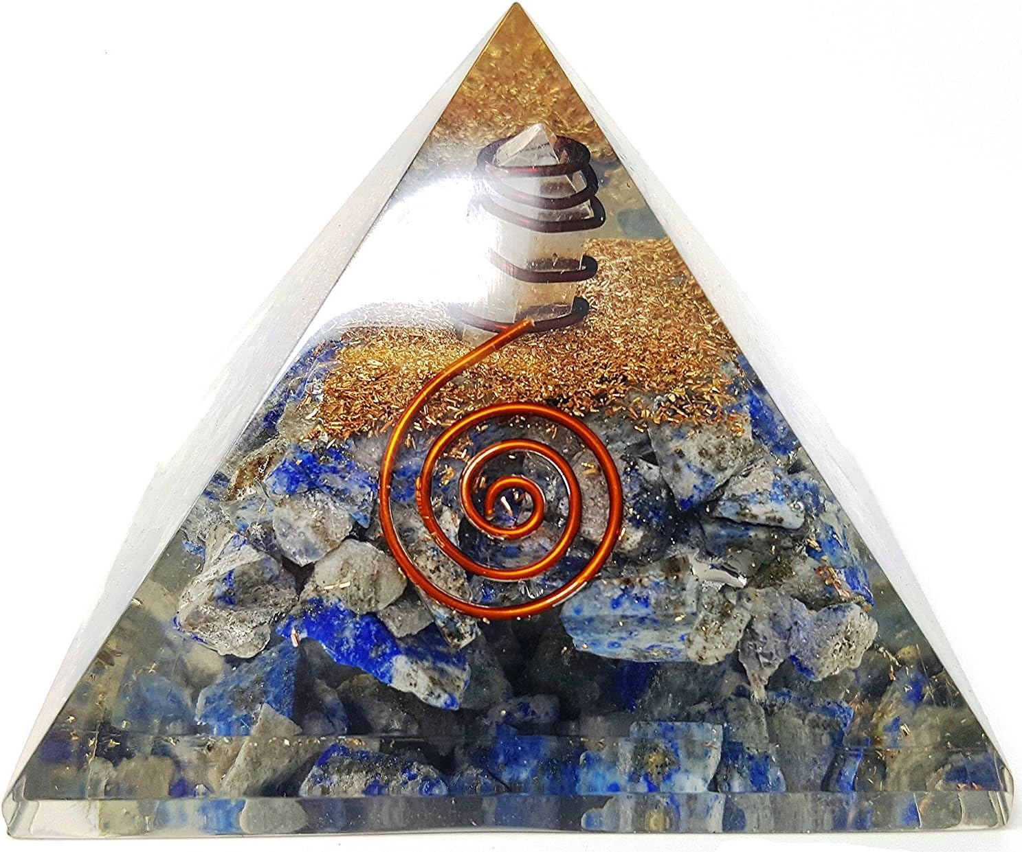 Lapis Lazuli Crystal Orgone Pyramid Kit/Includes 4 Crystal Quartz Energy Points/EMF Protection Meditation Yoga Energy Generator