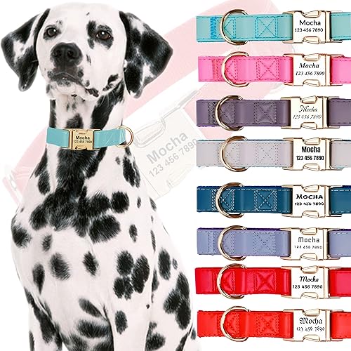 Miniatura 9 de Custom Large Dog Collar Solid Color Personalized Pet Collar Leather & Nylon Puppy Dogs ID Collars Engraved Name for Small Medium Large Dog
