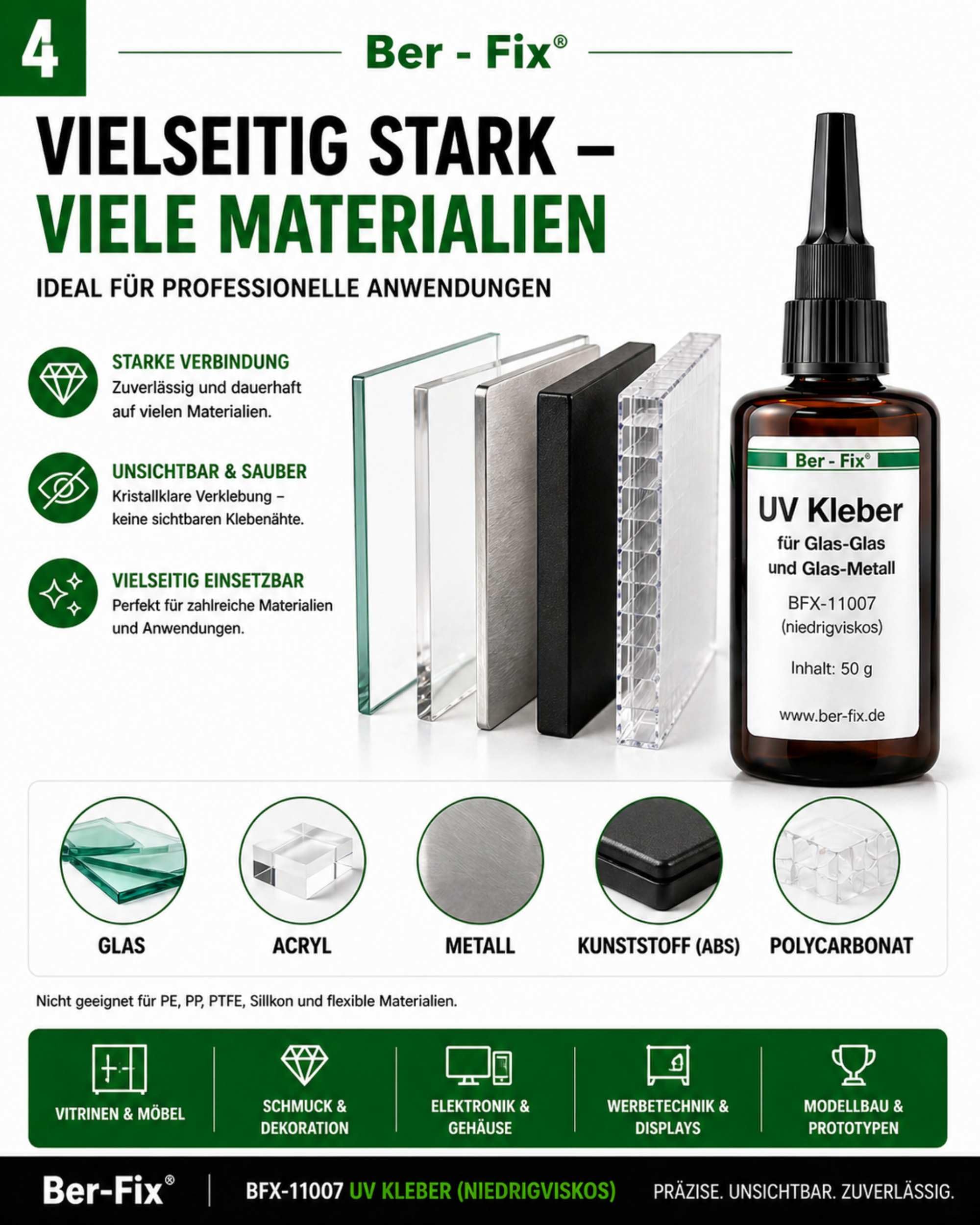 Ber-Fix UV Glaskleber niedrigviskos 250g Werkstattgröße
