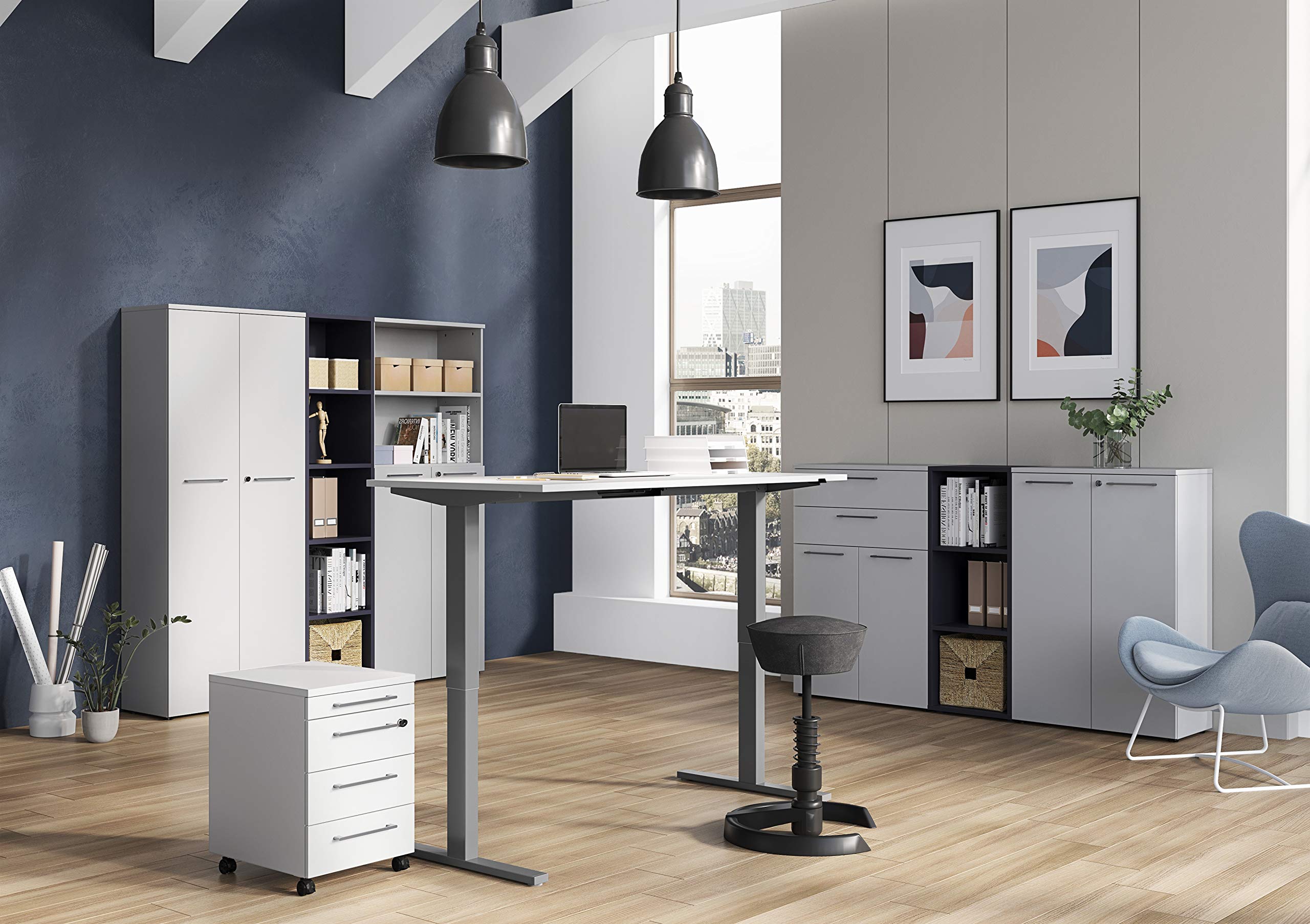 Aktenschrank Arlington, ideal für Home Office, in Lichtgrau, mit Schubladen, 80 x 120 x 40 cm (BxHxT)