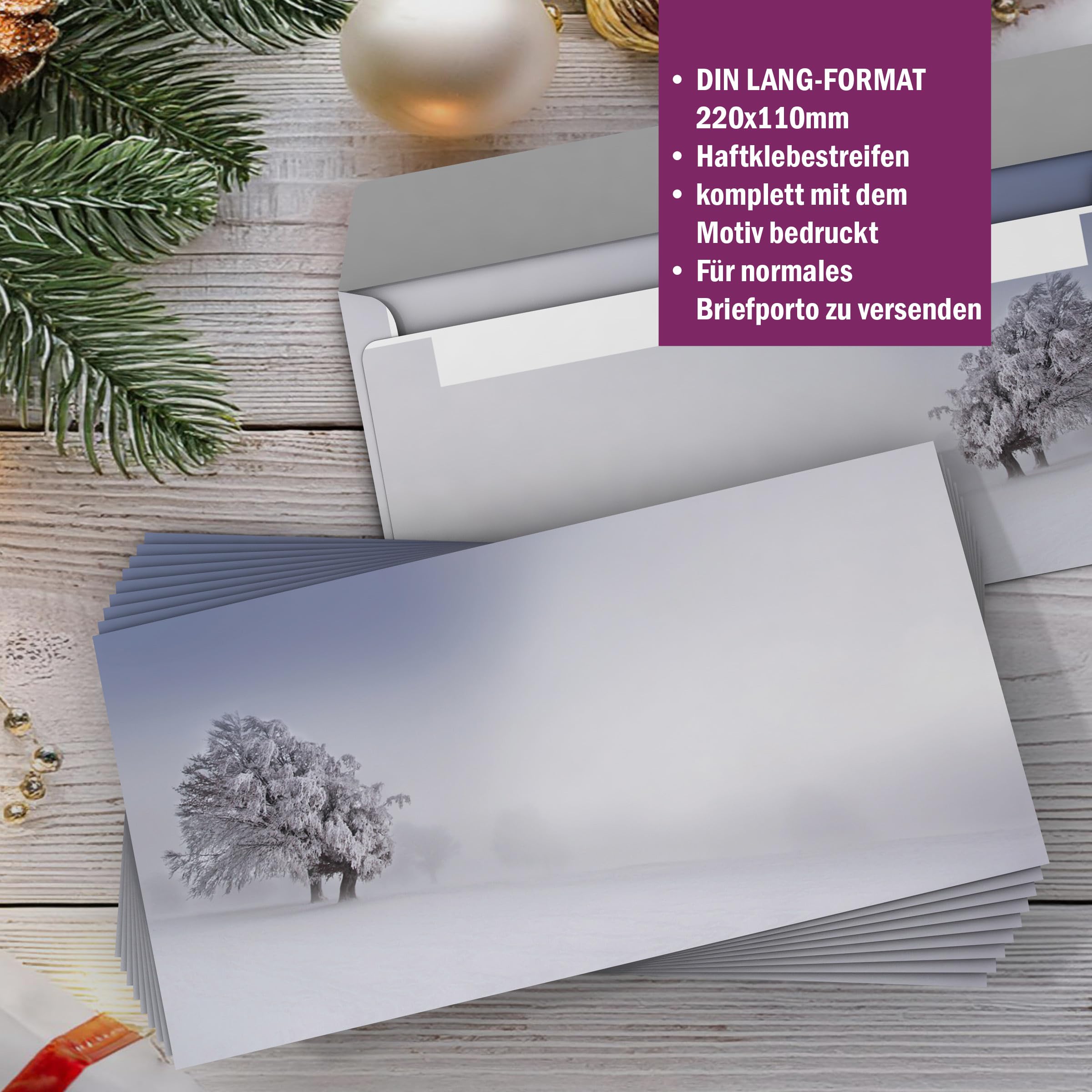 Weihnachtsbriefpapier-Set 100 Blatt A4 + 100 Kuverts ohne Fenster