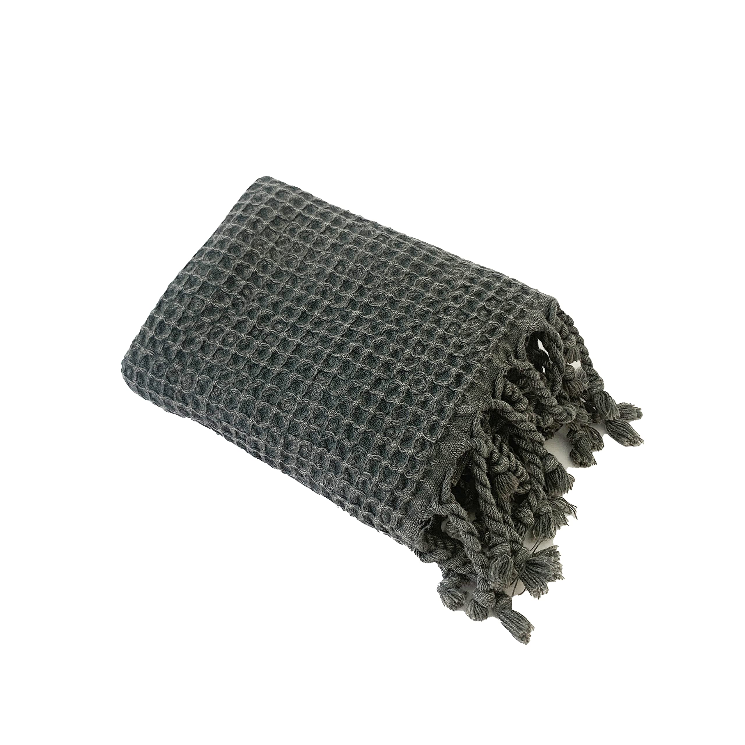 MyAprils Turkish Hand Towels Decorative Kitchen Towels Farmhouse Boho 100% Cotton Waffle Weave Vintage Black Hand Towels for Bathroom Head Face Guest