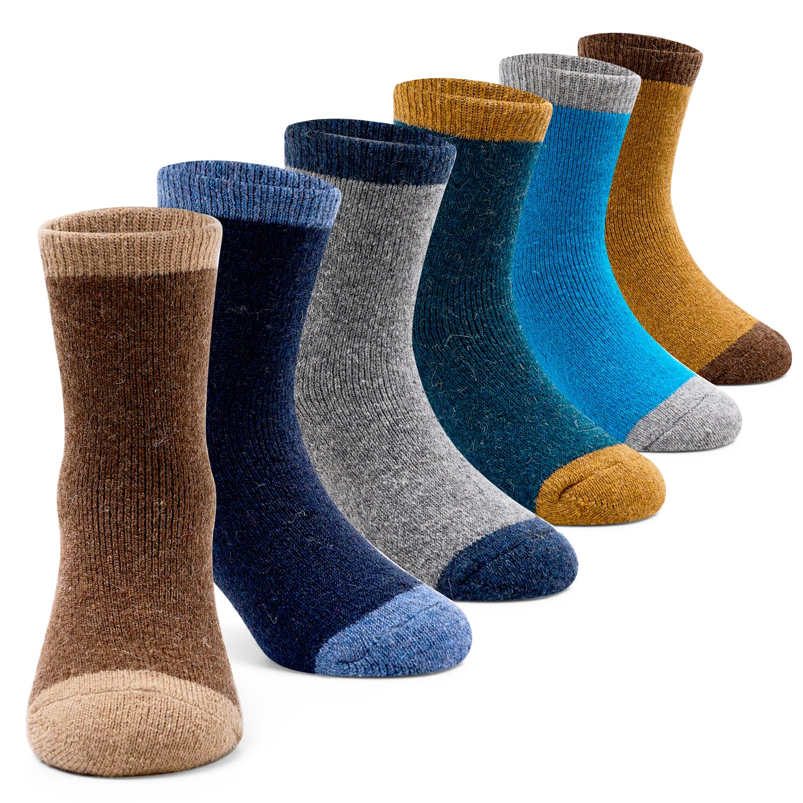 Aisyee Kinder Wollsocken Jungen Warme Wintersocken Dicke Crew Thermosocken Cartoon Baufahrzeug socken 6 Paar