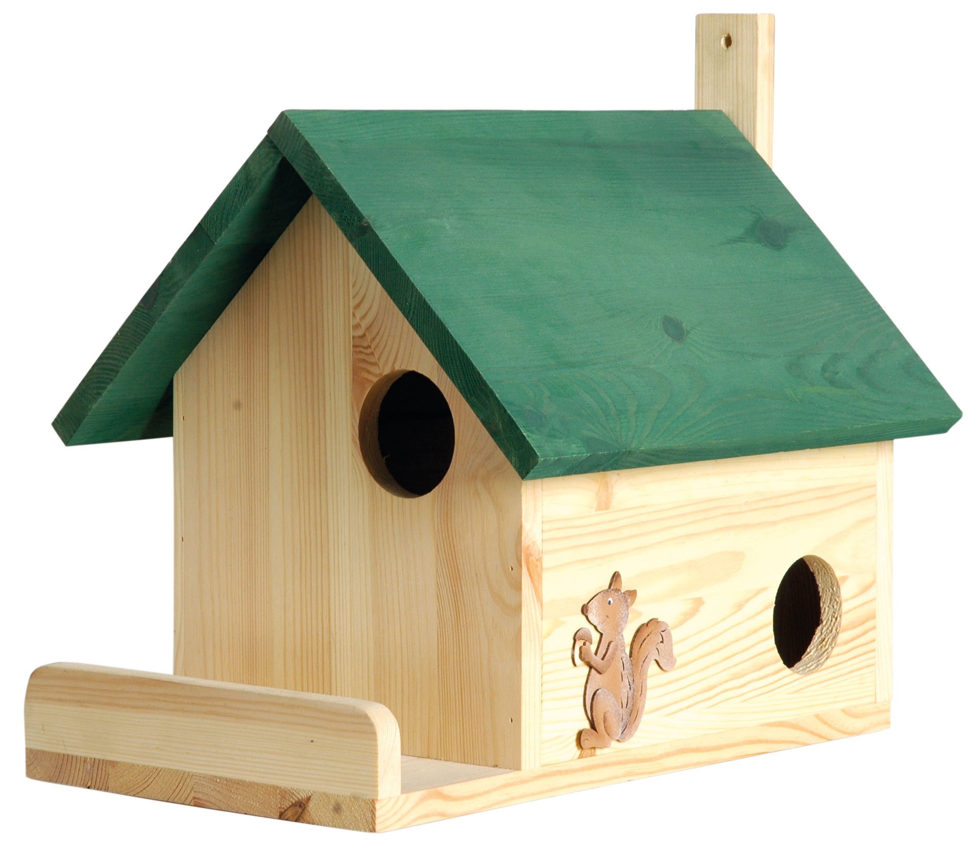 dobar® 22218e Eichhörnchenkobel - Schlafplatz für Eichhörnchen - Eichhörnchennest aus Massivholz - Überwinterungsstation zum Aufhängen - 26 x 47,5 x 34,5 cm - Grün