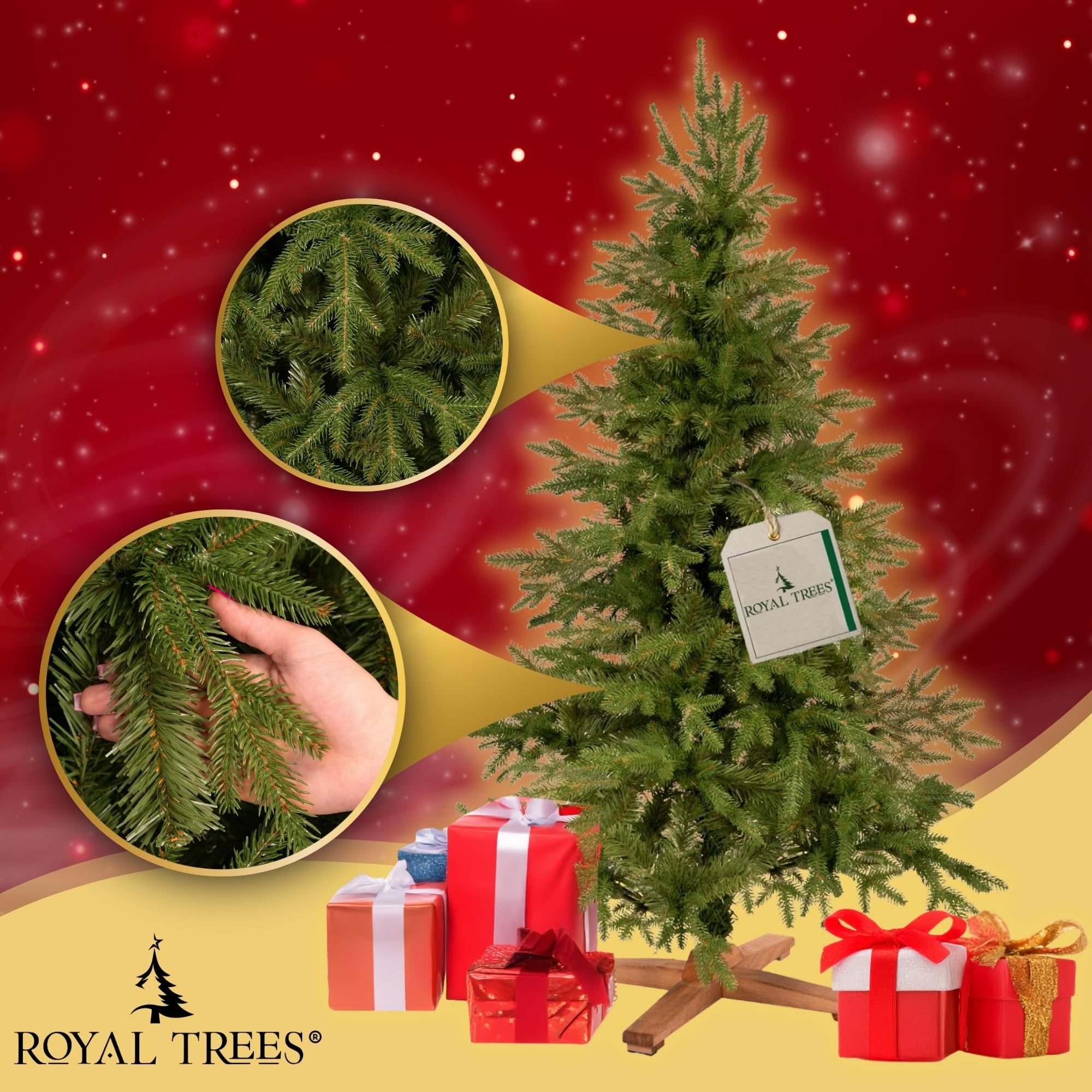 Árbol de Navidad artificial de abeto de 150 cm, con 310 puntas y soporte de madera resistente, para decoración de sala de estar, incluye bolsa de almacenamiento