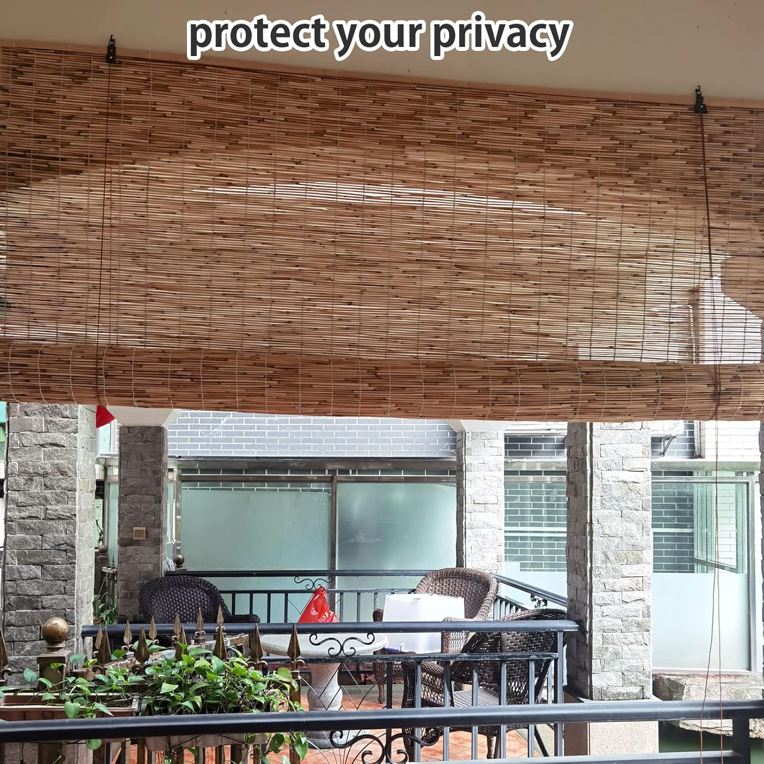 NURBAL Bamboo Blinds for Windows, Anti-UV Waterproof Reed Curtains Wooden Blinds for Interior Windows, Bamboo Roman Shades with Lift, Sun-Filtering, Light-Transmissive Porch Blinds