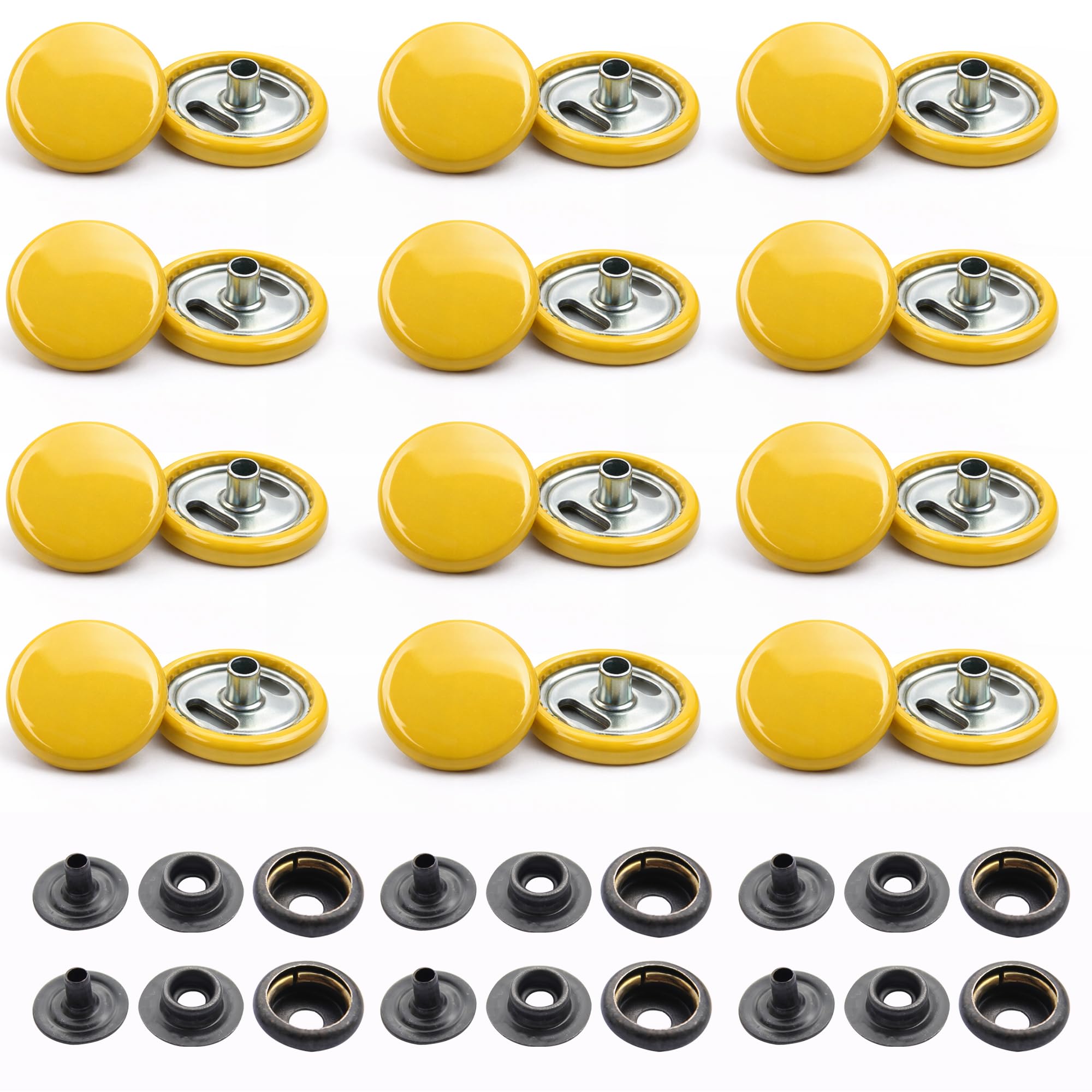 Trimming Shop 15mm Botones a Presión 4 Partes, Resistente y Ligero Metal Cierres para Chaquetas Jeans, Cuero Manualidades, Correas y Costura Proyectos, Ropa Reparación - Amarillo, 500pcs