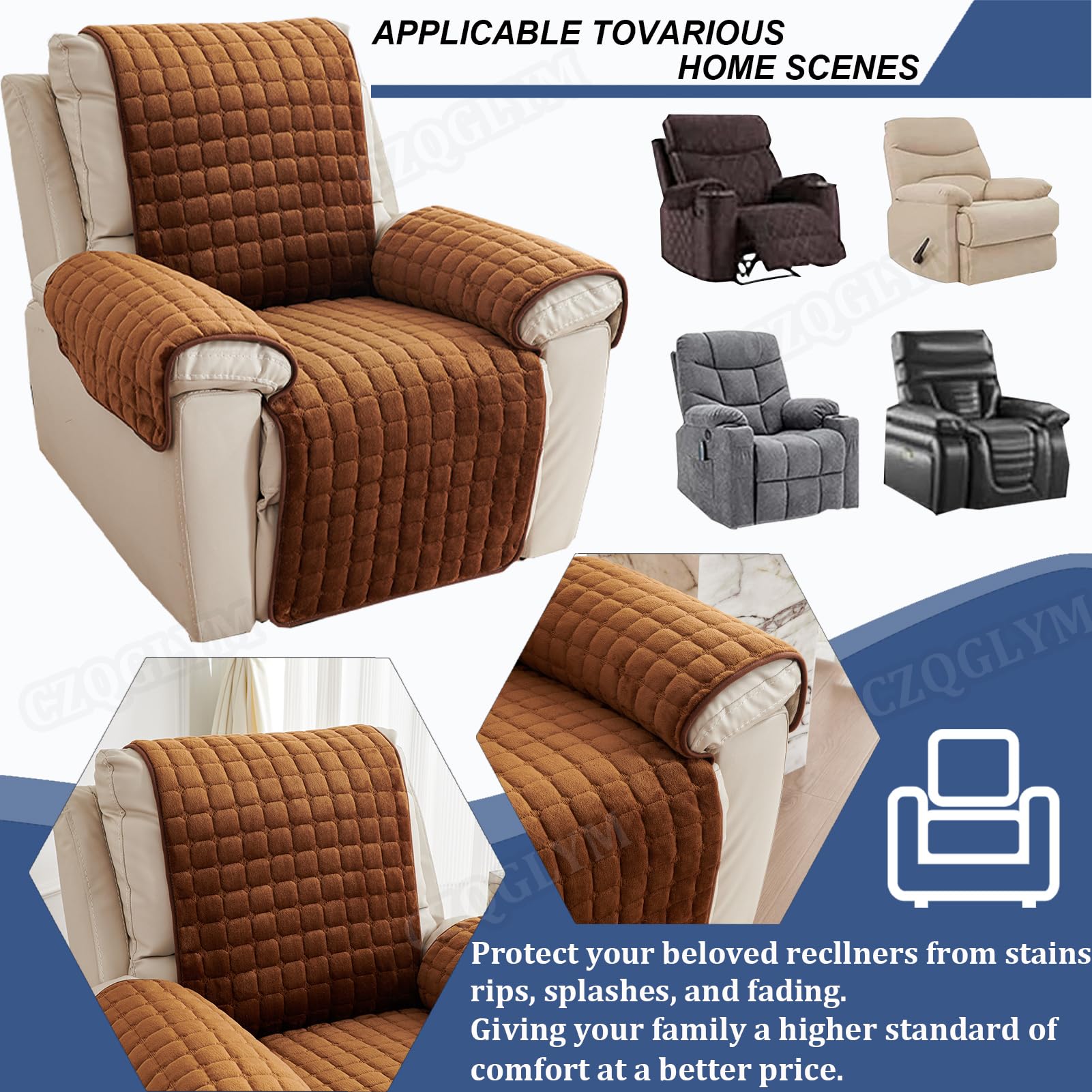 Copripoltrona Relax Reclinabile Universale,Elasticizzato Copripoltrona 1 posto con Tasche,Protezione Anti-Macchie e Antigraffio, Lavabile Copripoltrona (B-Coffee,3 Seat(116 * 190CM))