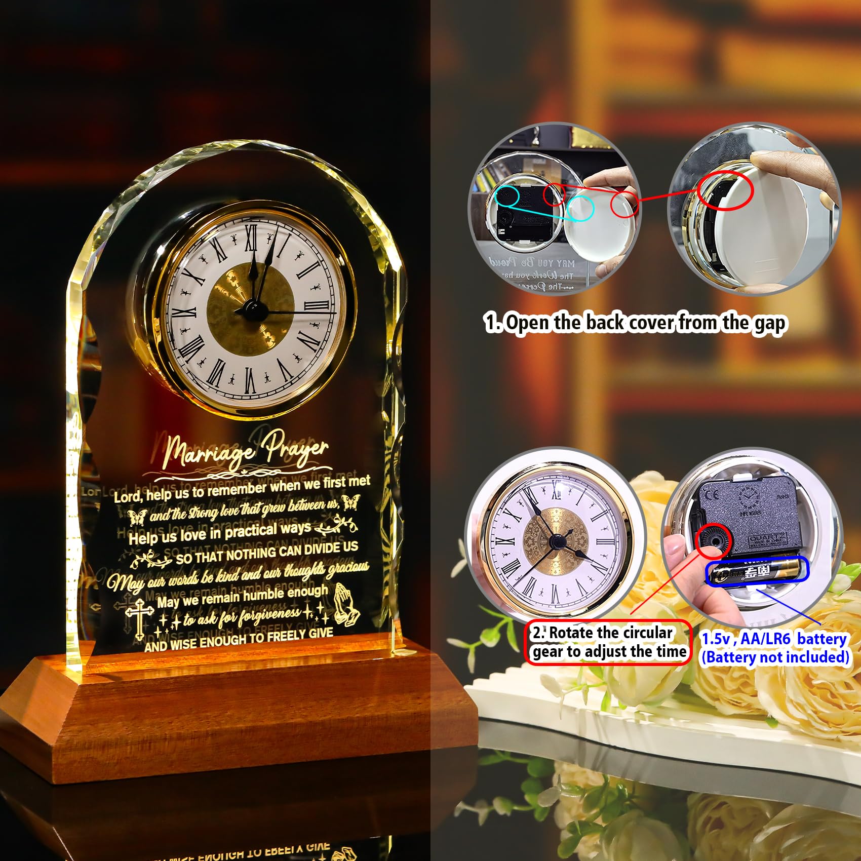 Regalos de boda para parejas, reloj de oración de matrimonio 2026 con base