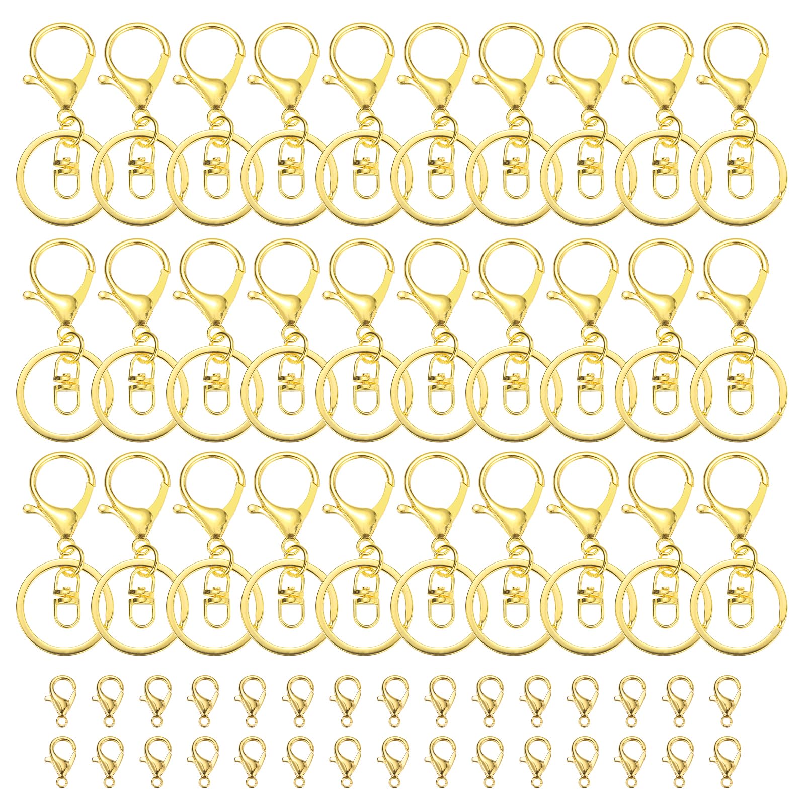 uxcell Lobster Claw Clasps Keychain, 30 Pcs Metal Lobster Claw Clasp Hook with Swivel Trigger Clip and Keychain Ring for DIY Craft Key Chain Accessories, Gold Tone