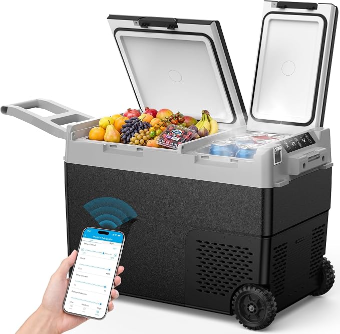 Feelfunn 12V Refrigerator 50QT Dual Zone Portable Freezer, Black