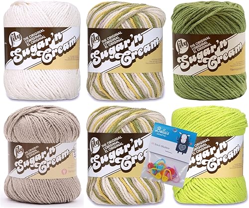 Lily Sugar'n Cream - Paquete de 6 hilos de 100 % algodón con marcadores de puntada Bella's Crafts (mezcla de guacamole)