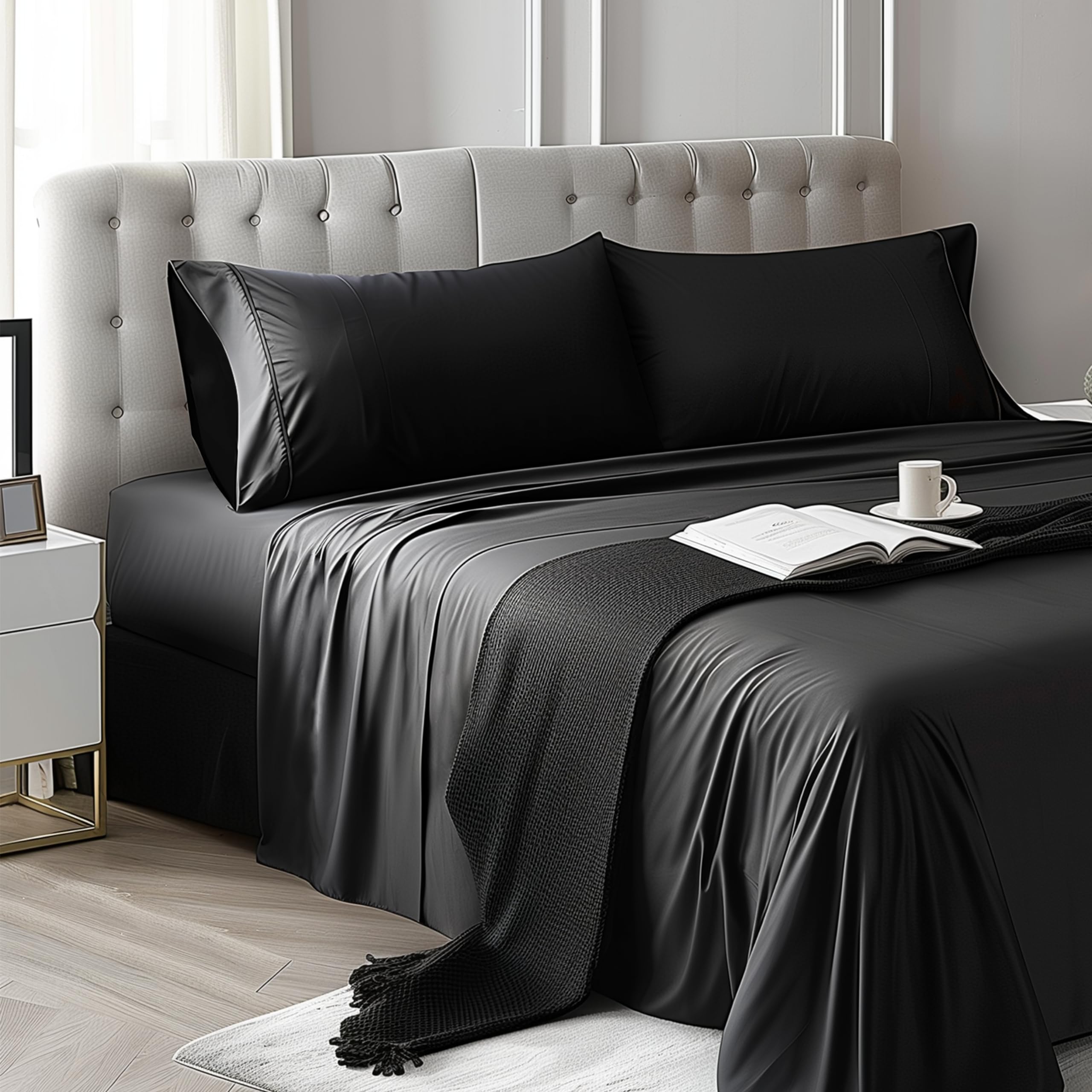 Parure de lit 4 pièces pour grand lit en microfibre douce et légère
