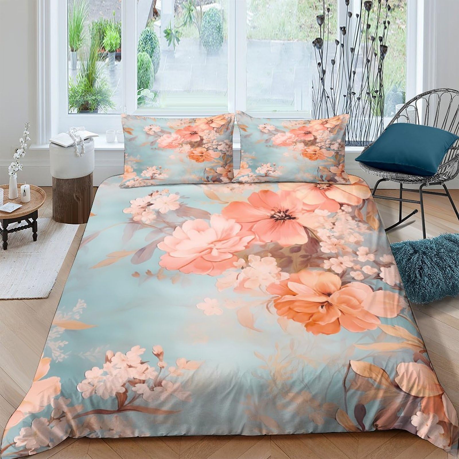 Ctjqhvkz Style-2 3D Printed Watercolor Peony Fitted Sheet Microfiber Soft Floral Mattress Cover For Bedroom Living Room Decor Single（135X200cm）