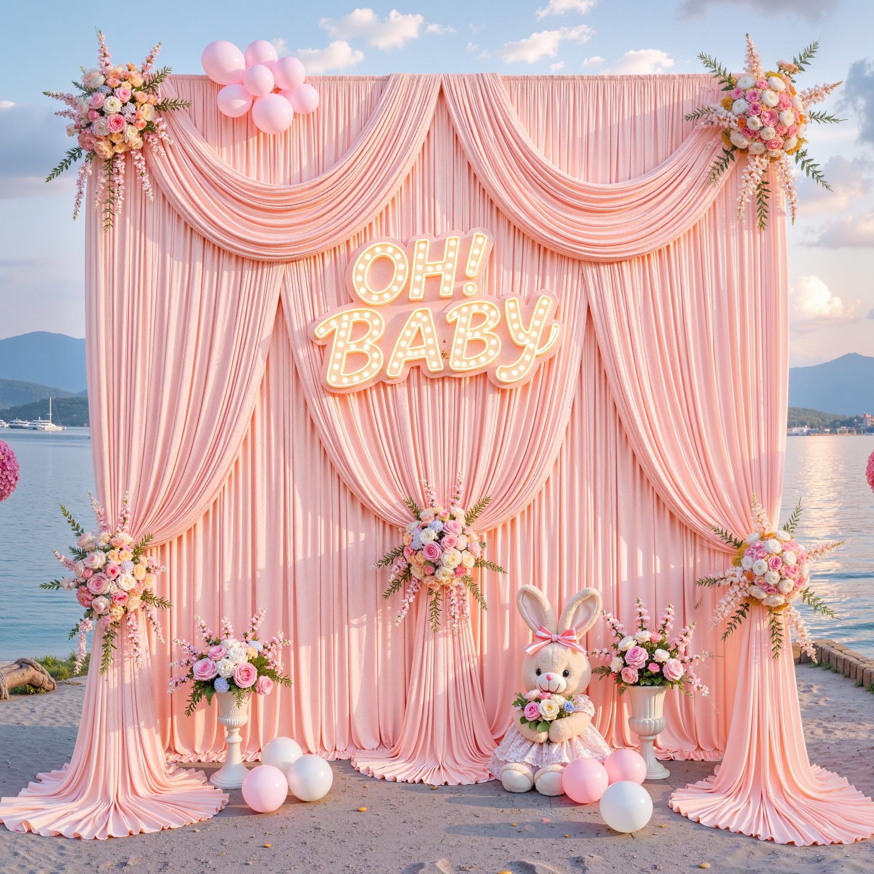 Photo 1 of 10x8ft Blush Pink Backdrop Curtains for Parties Baby Shower Photo Wrinkle Free Polyester Photoshoot Curtains Drapes Backdrop for Girls Birthday Party Gender Reveal Background 2 Panels 5x8FT