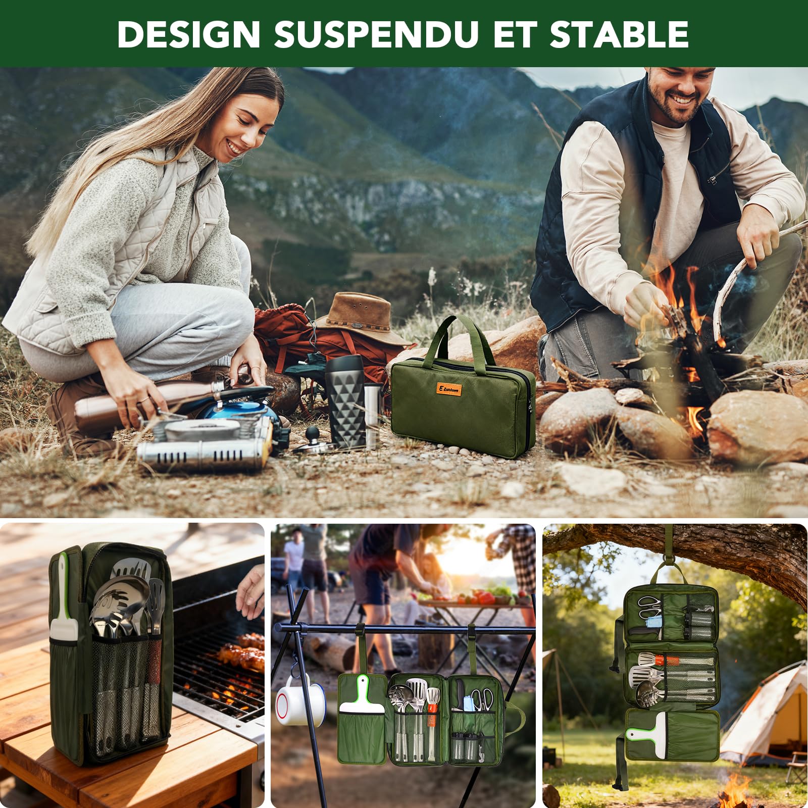 E EASTSTORM Set de Cuisine Camping, Ustensiles de Cuisine de Camping-Car Accessoires de Camping, Kit Camping pour la Randonnée, l'escalade, Le Plein Air, La Survie dans l'arrière-Pays