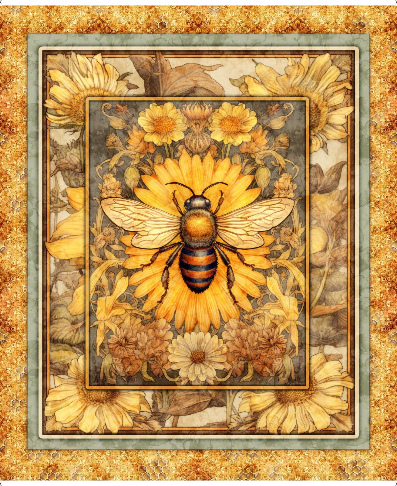 QT Fabrics Queen Bee 30481 S Honey 36" Bee Panel Quilting Fabric