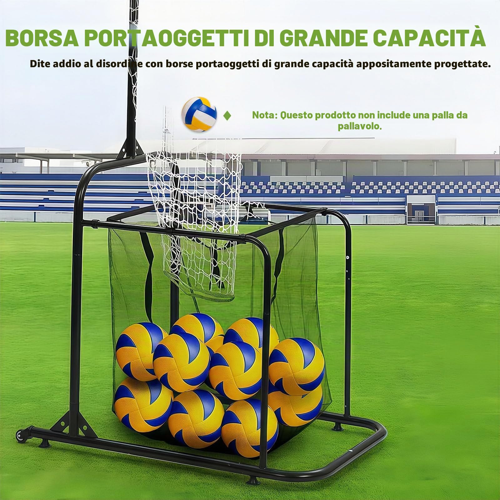 Rete per Allenamento Pallavolo con Carrello Portatile con Ruote, Attrezzatura per Allenamento Pallavolo con 5 Opzioni di Altezza E Regolazione Dell'angolazione del Canestro