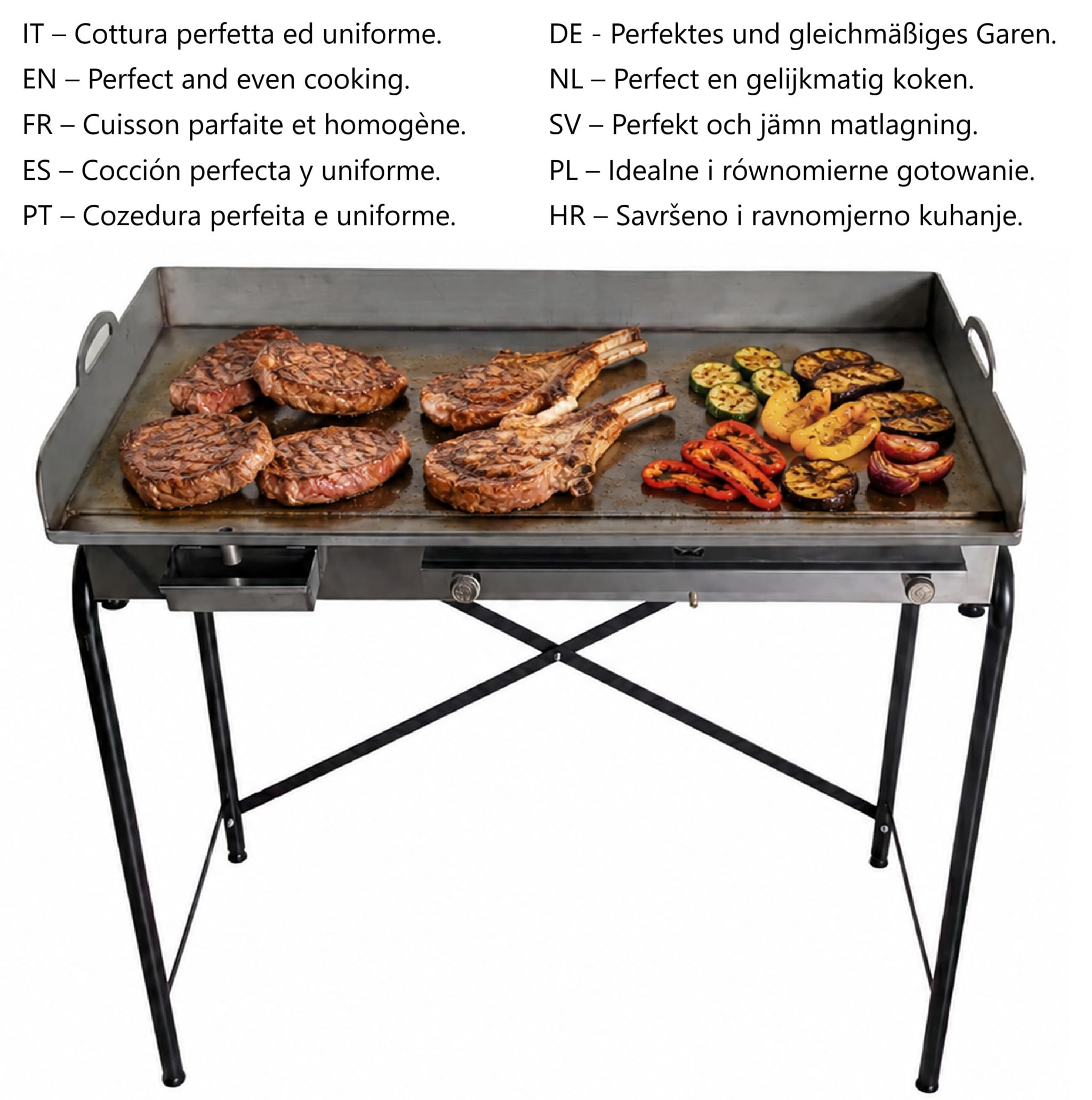 Yelloo - Parrilla Inoxline 1000 100x60 cm con placa lisa de acero inoxidable AISI430, BBQ barbacoa de gas con dos quemadores
