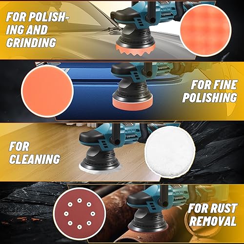 Miniatura 7 de Pulidora inalámbrica de coche para batería Makita de 18 V (no incluida), pulidora orbital de 5 pulgadas, 6 velocidades variables, kit de cera