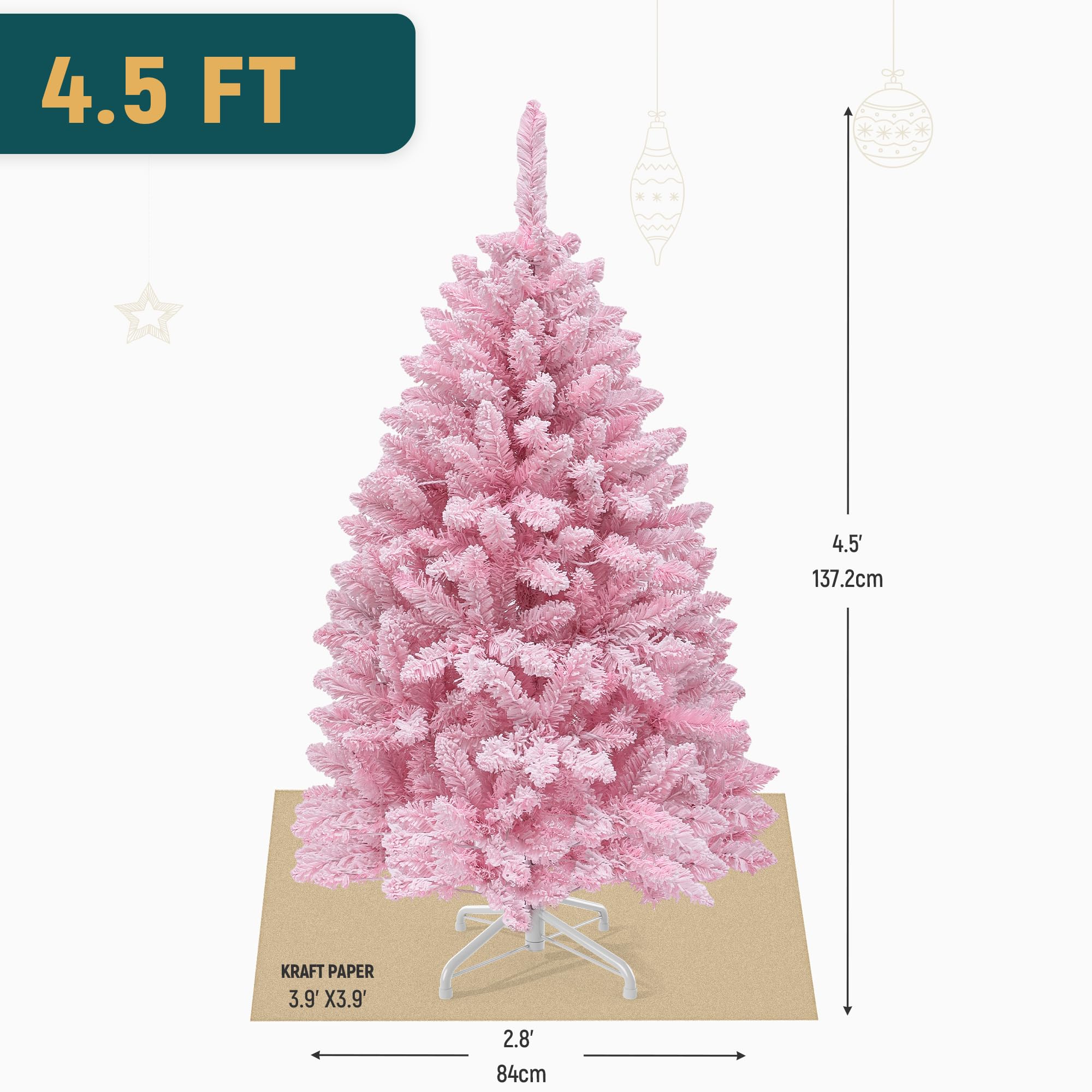 YITAHOME Árbol de Navidad Iluminado de 1,37 m de Color Rosa, con 400 Puntas de PVC flocadas y 200 Luces Blancas cálidas para decoración del hogar