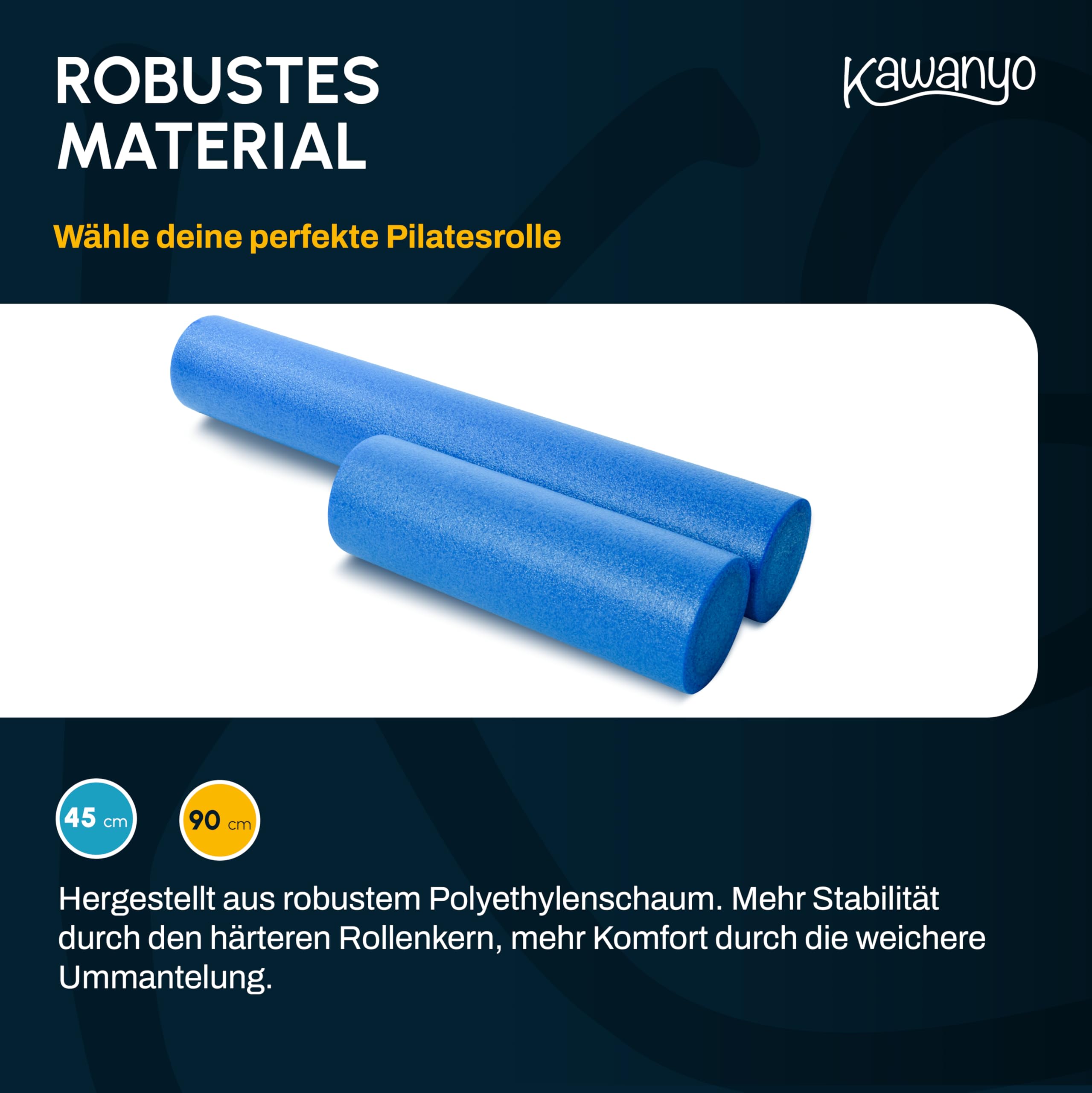 Pilates Rolle für Stabilitäts- & Balanceübungen – Übungshilfe zum Pilatestraining – Yoga Rolle aus Hartschaum für Yoga, Pilates, Fitness, Gymnastik, Reha & Therapie