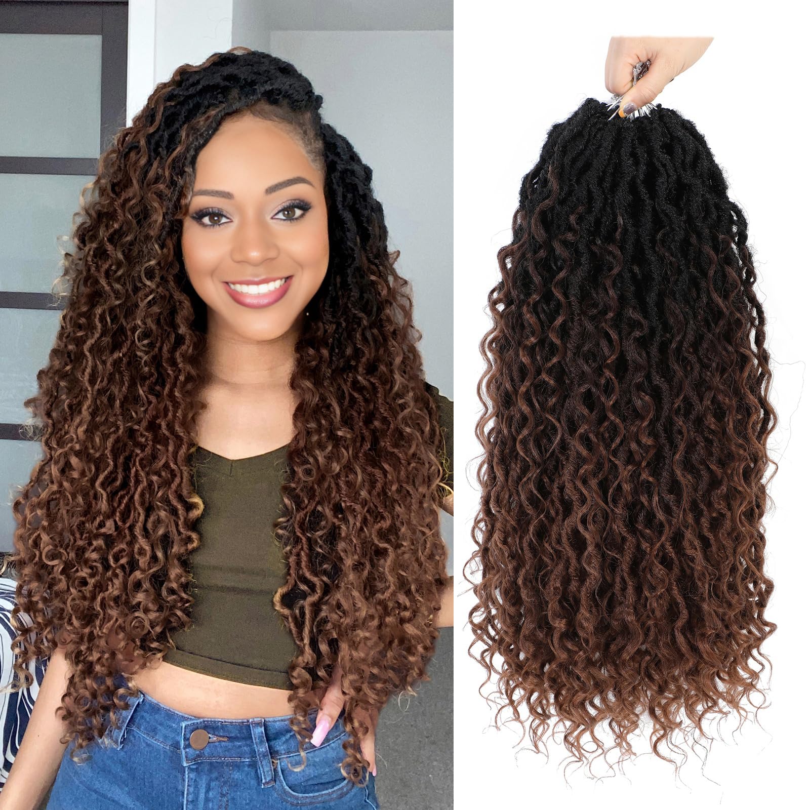Forevery Goddess Locs Crochet Hair 22 Inch Faux Locs Crochet Hair for Black Women,6 Packs Boho Crochet Locs With Curly Ends T1b/4/30