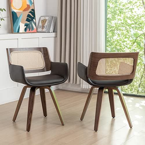 Set of 2 Cane Back Dining Chairs - Swivel Dining