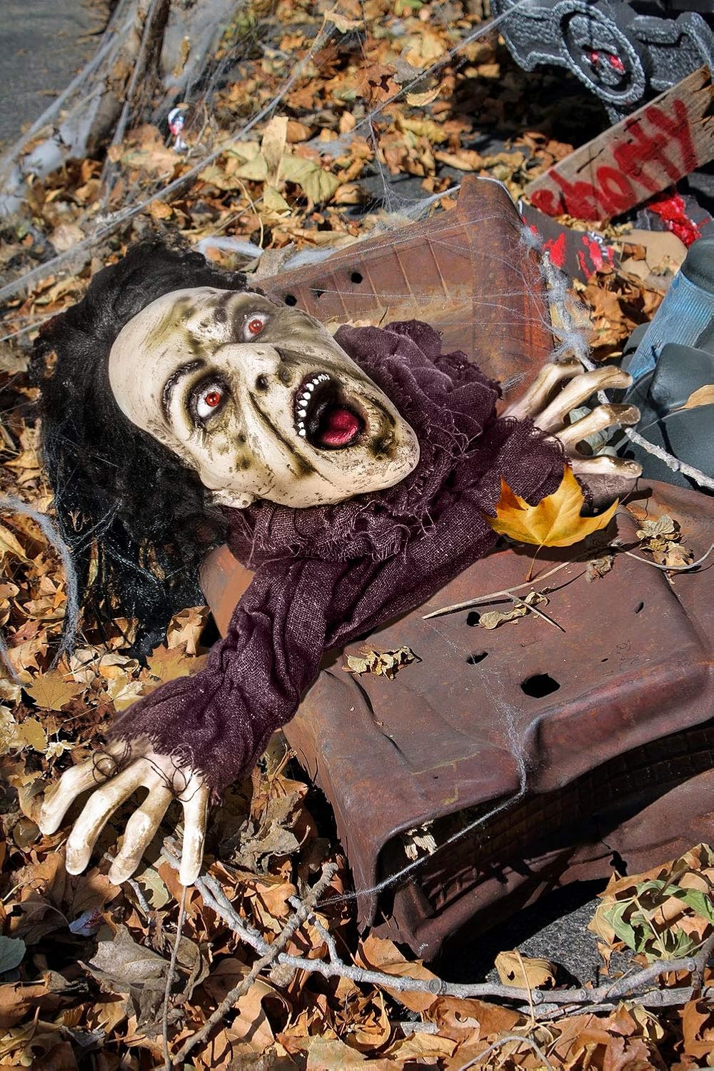 FUN LITTLE TOYS Crawling Zombie Halloween Decorations with LED Light-Up Eyes and Sound, Scary Zombie Groundbreaker Halloween Decor, Outdoor, Yard