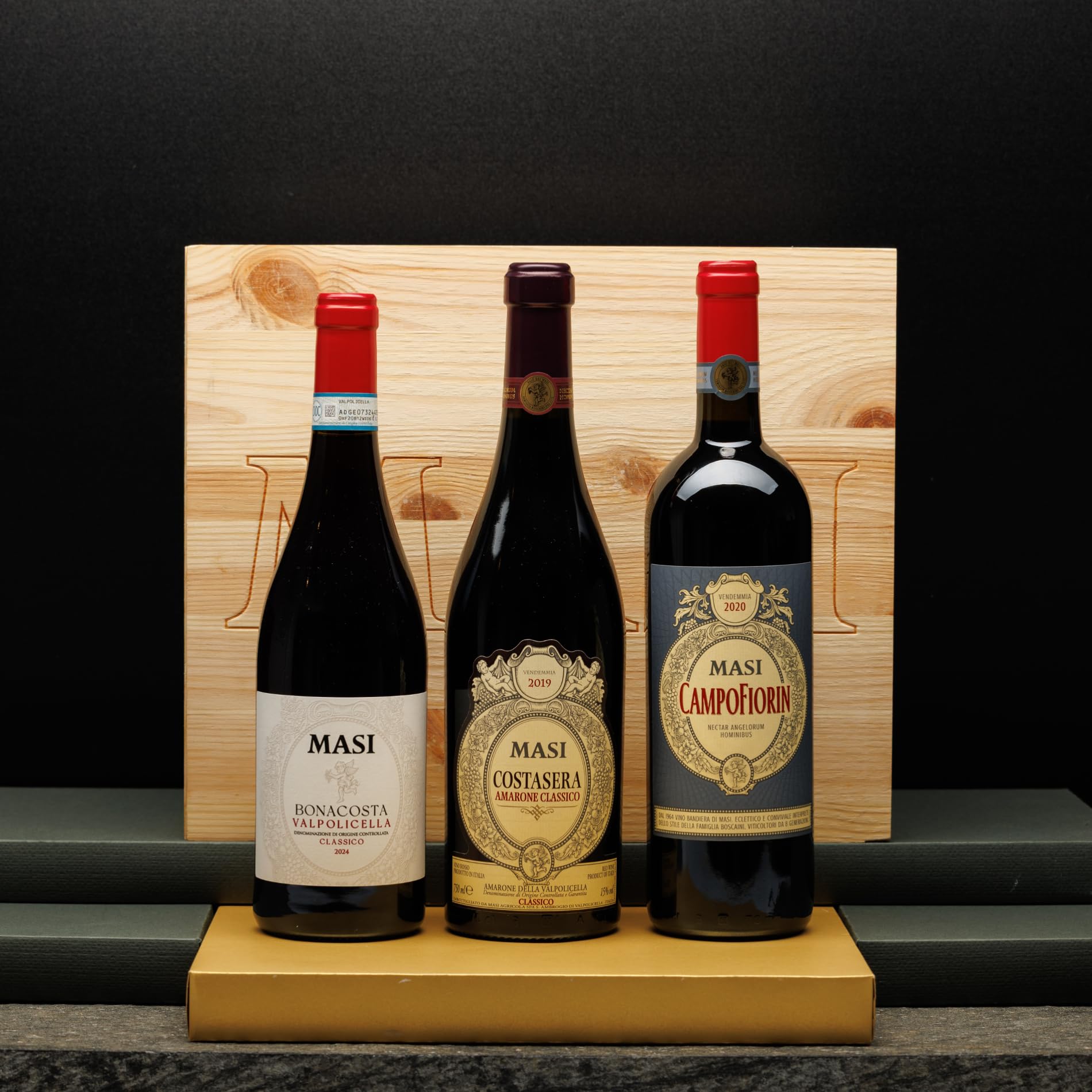 Masi | Exklusive Geschenkbox "Iconici Di Masi" | Costasera 2021 Amarone Classico Docg, Campofiorin 2023 Rosso Verona Igt, Bonacosta 2025 Valpolicella Classico Doc | 3x750 Ml | Holzkiste